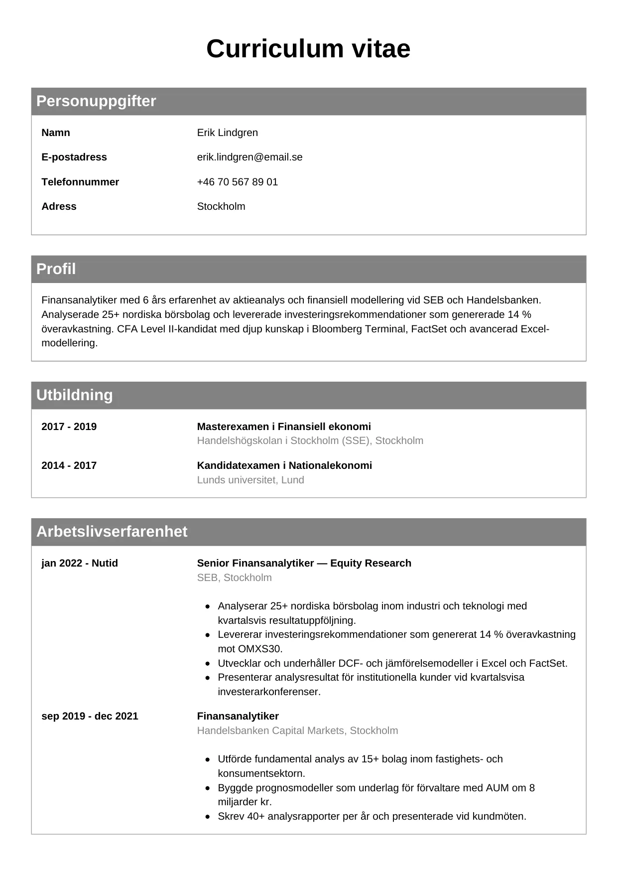 CV-mall Klassisk — gratis CV-mall för din ansökan
