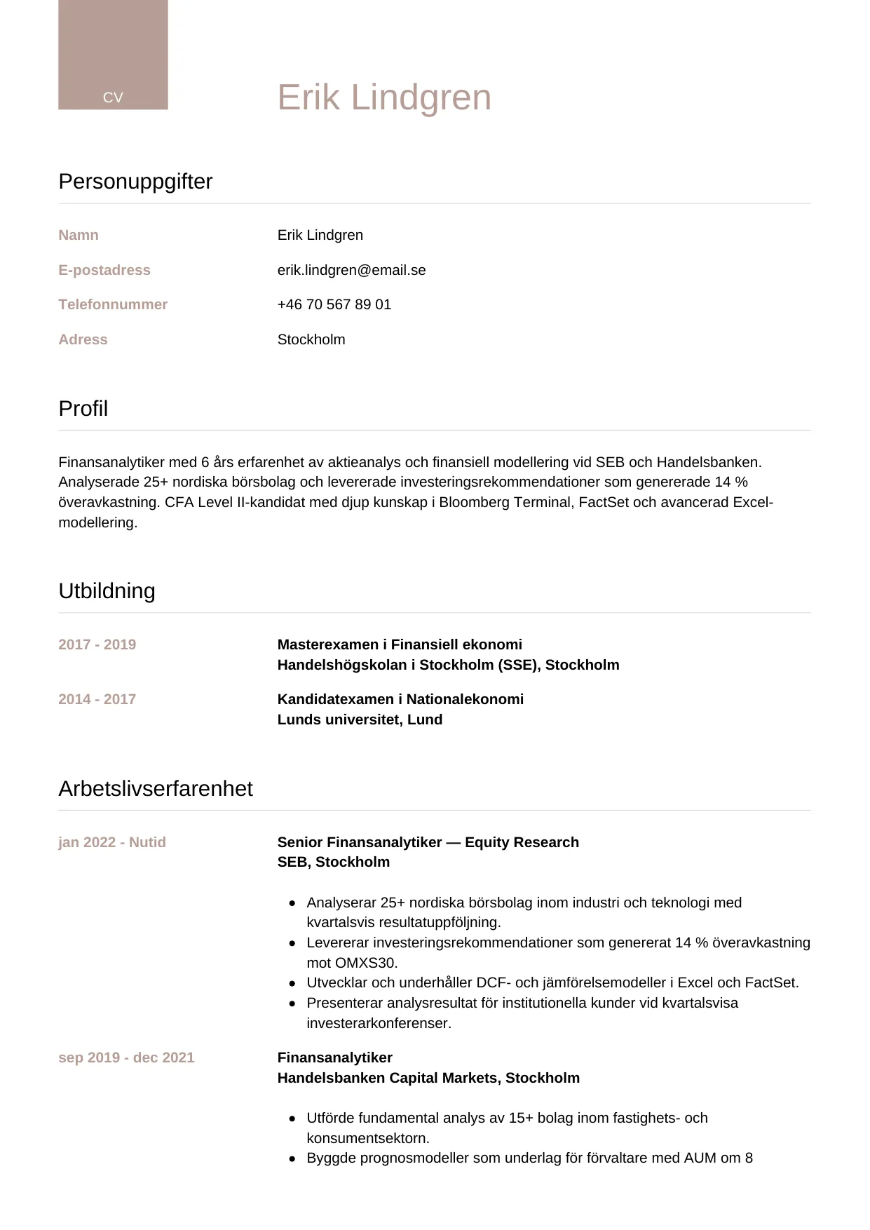 CV-mall Lyxig — gratis CV-mall för din ansökan