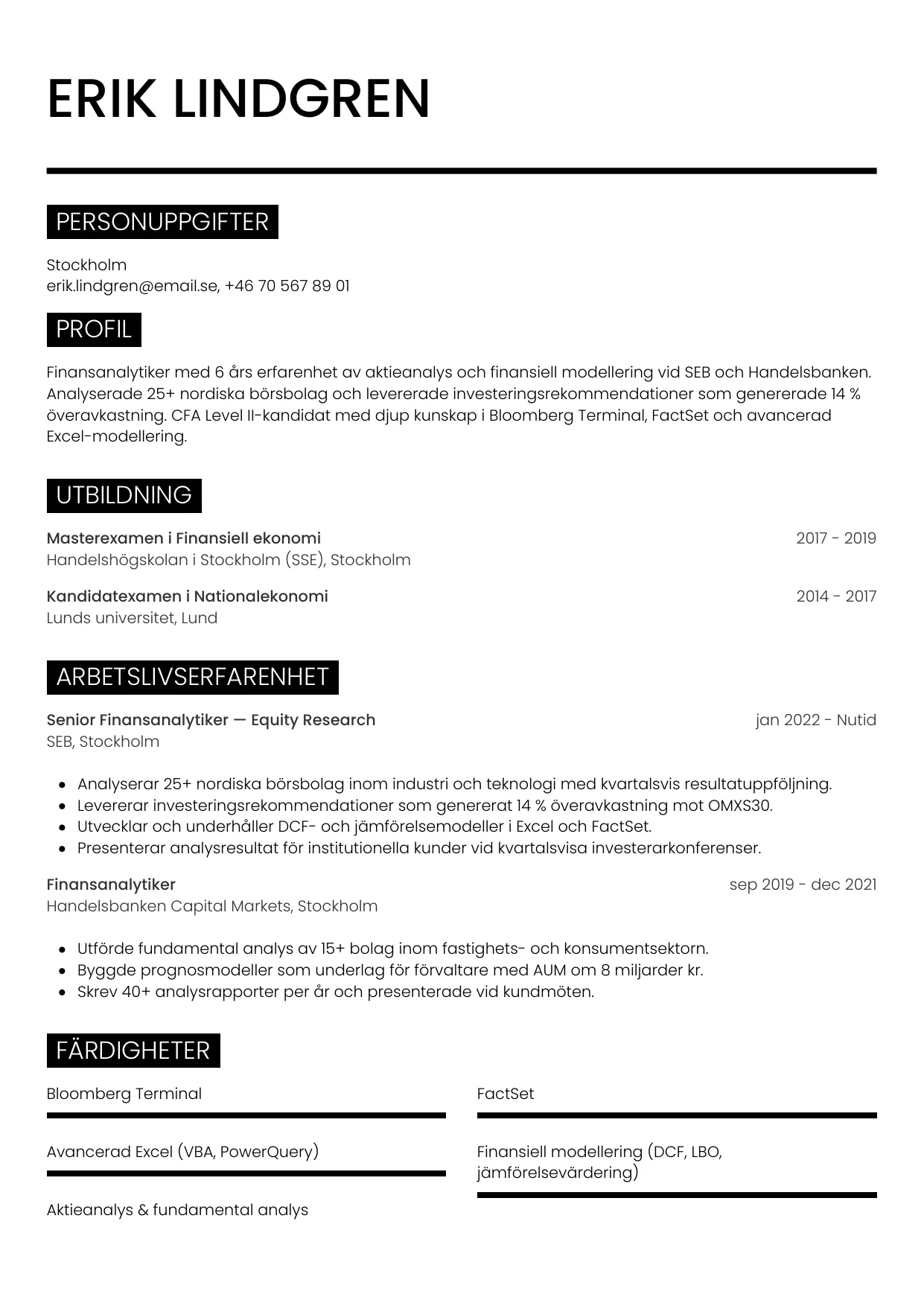 CV-mall Metro — gratis CV-mall för din ansökan