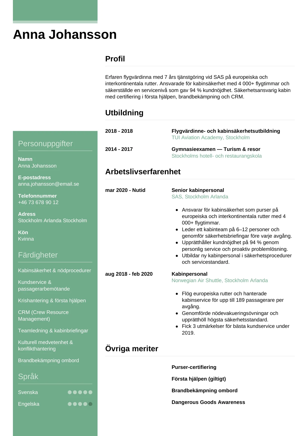 CV-mall Casual — gratis CV-mall för din ansökan