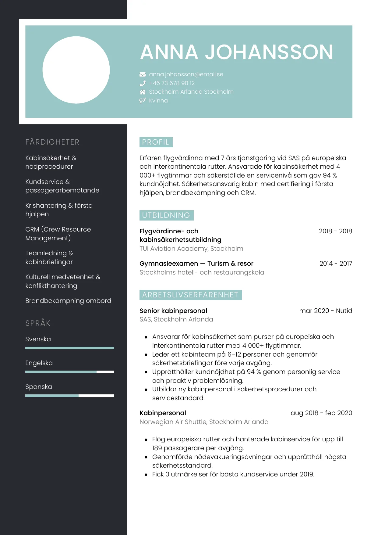 CV-mall Elegant — gratis CV-mall för din ansökan