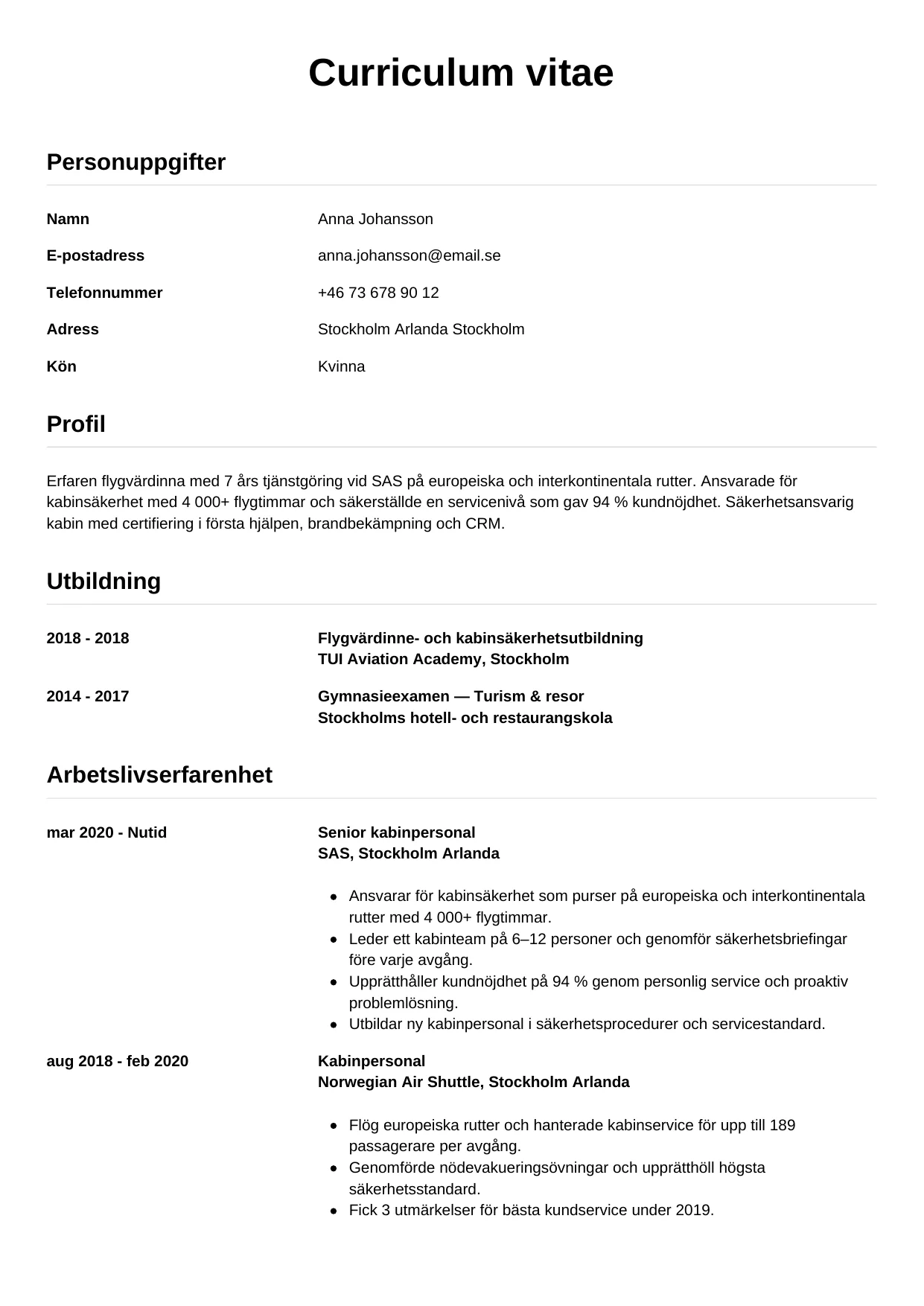 CV-mall Enkel — gratis CV-mall för din ansökan