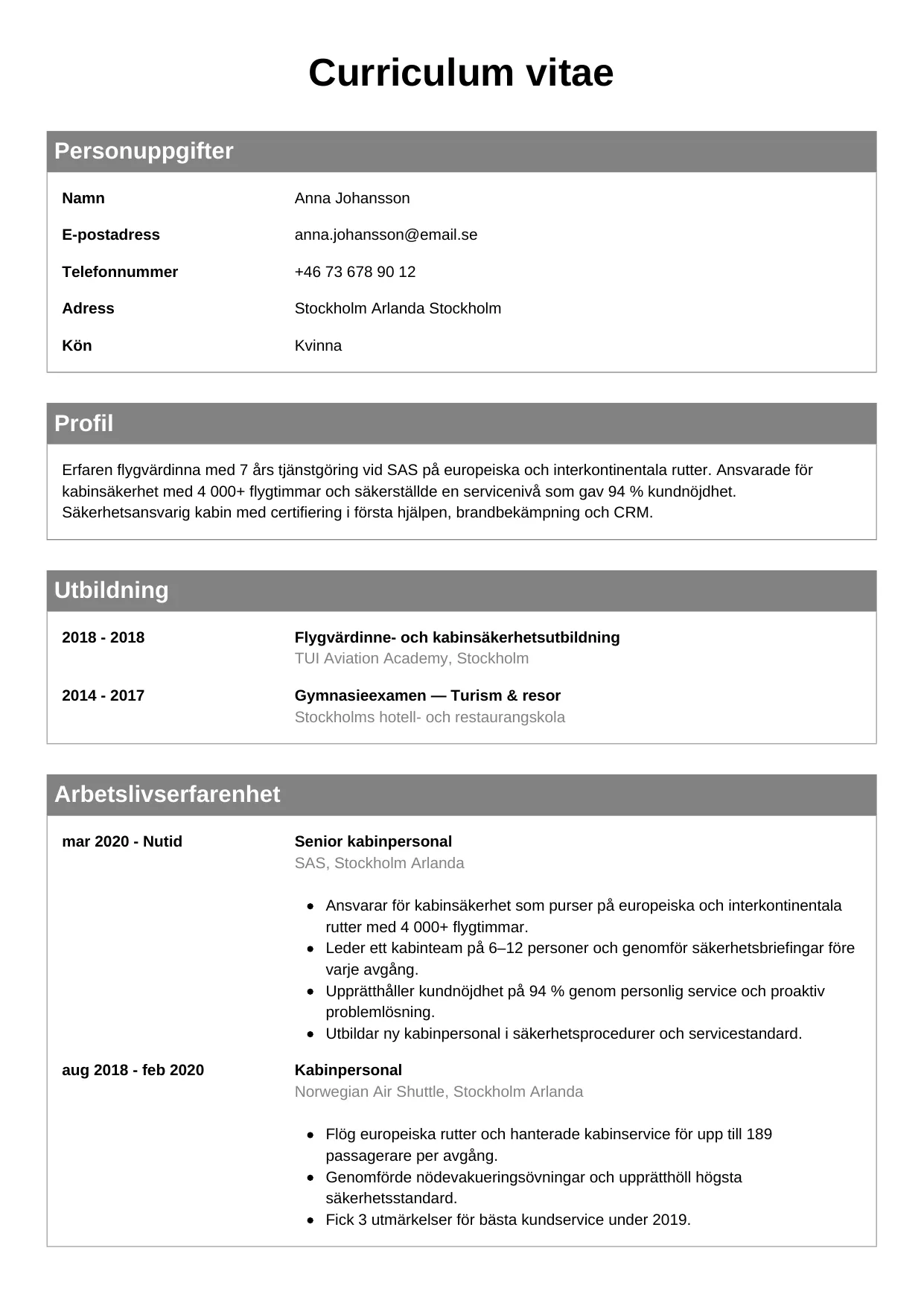 CV-mall Klassisk — gratis CV-mall för din ansökan