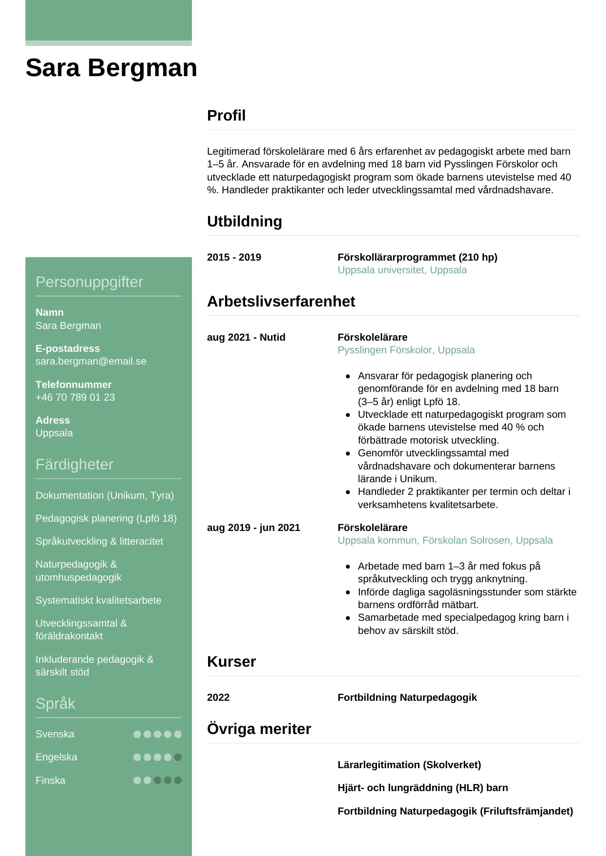 CV-mall Casual — gratis CV-mall för din ansökan