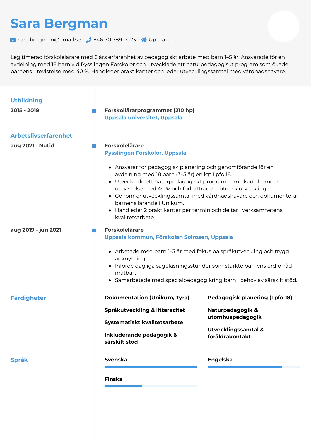 CV-mall Chrono — gratis CV-mall för din ansökan