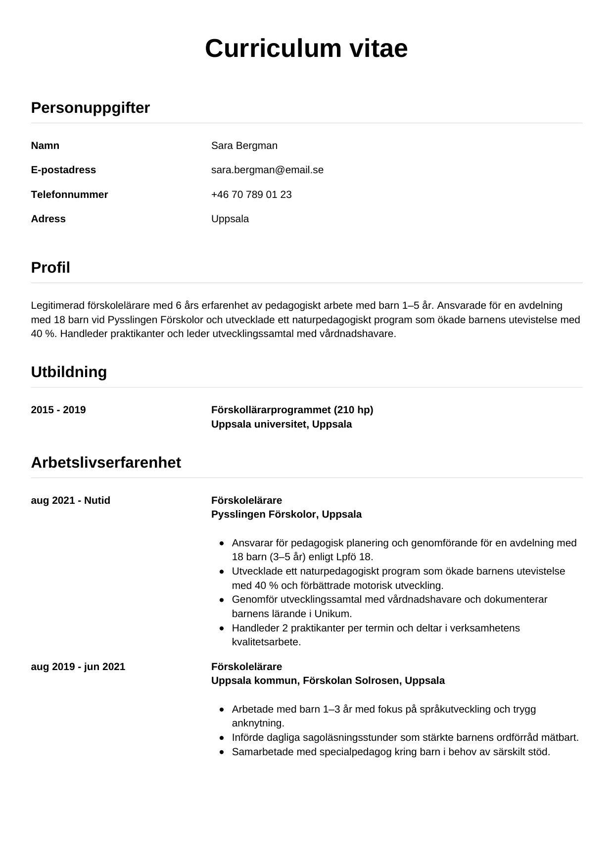 CV-mall Enkel — gratis CV-mall för din ansökan