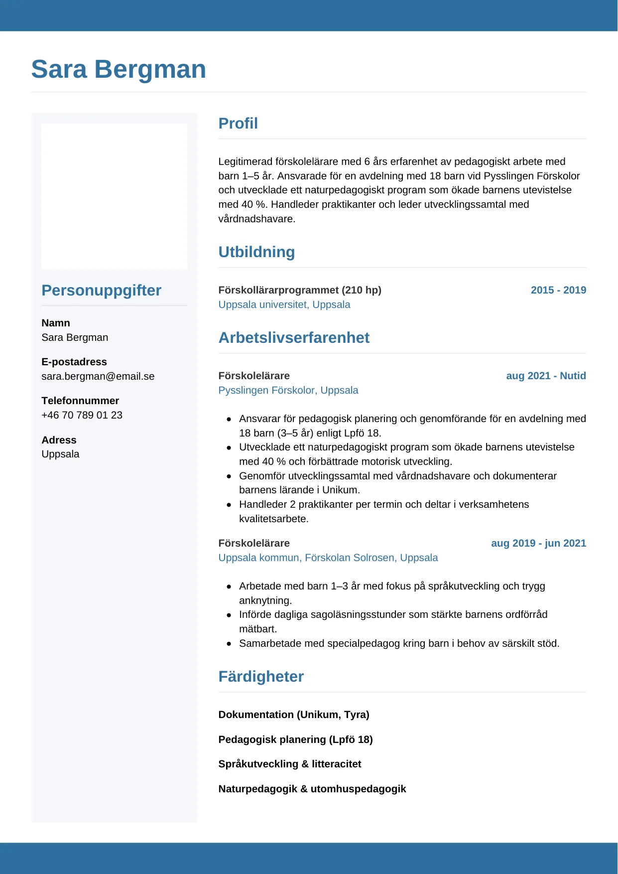 CV-mall Horisontell — gratis CV-mall för din ansökan