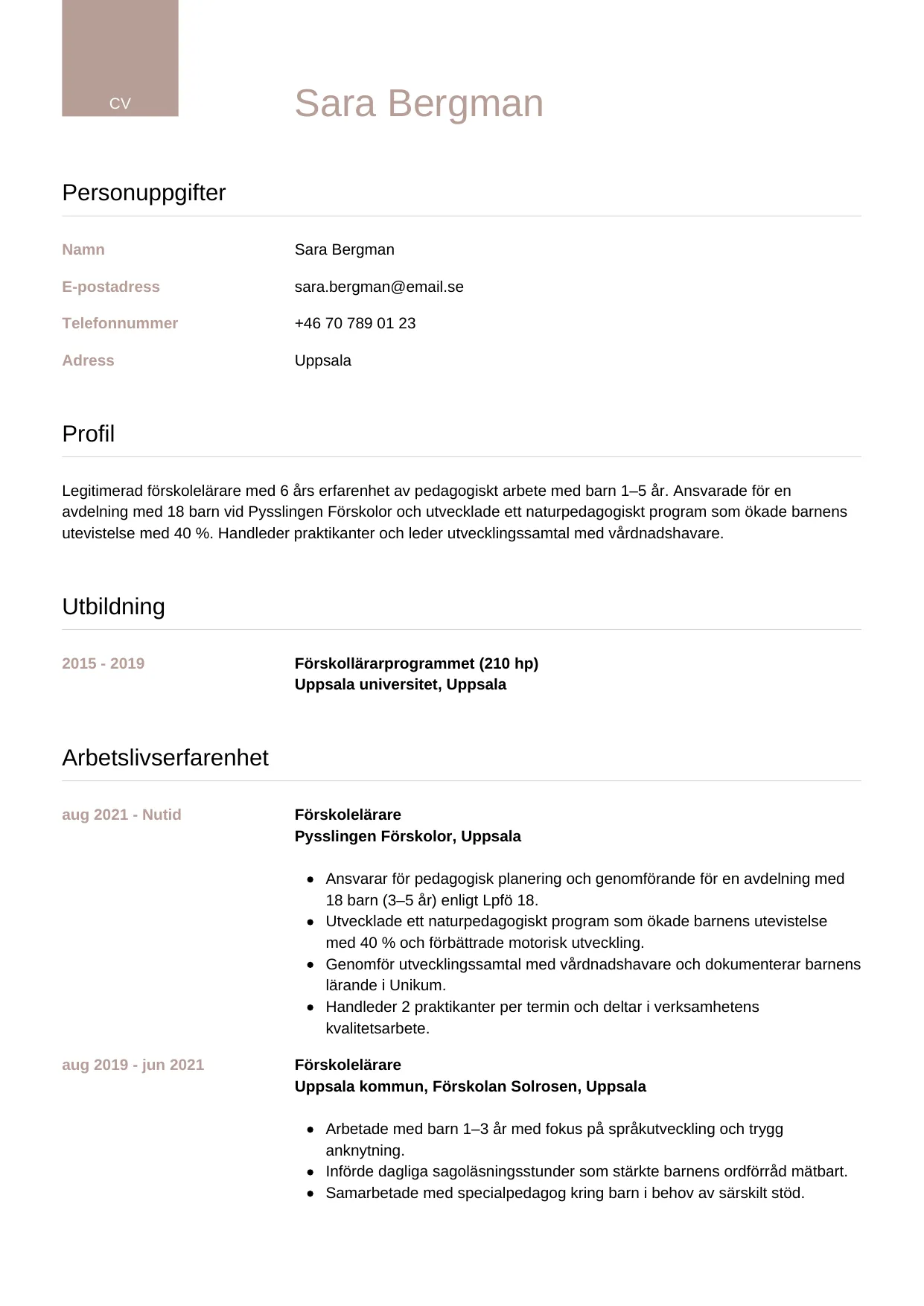 CV-mall Lyxig — gratis CV-mall för din ansökan