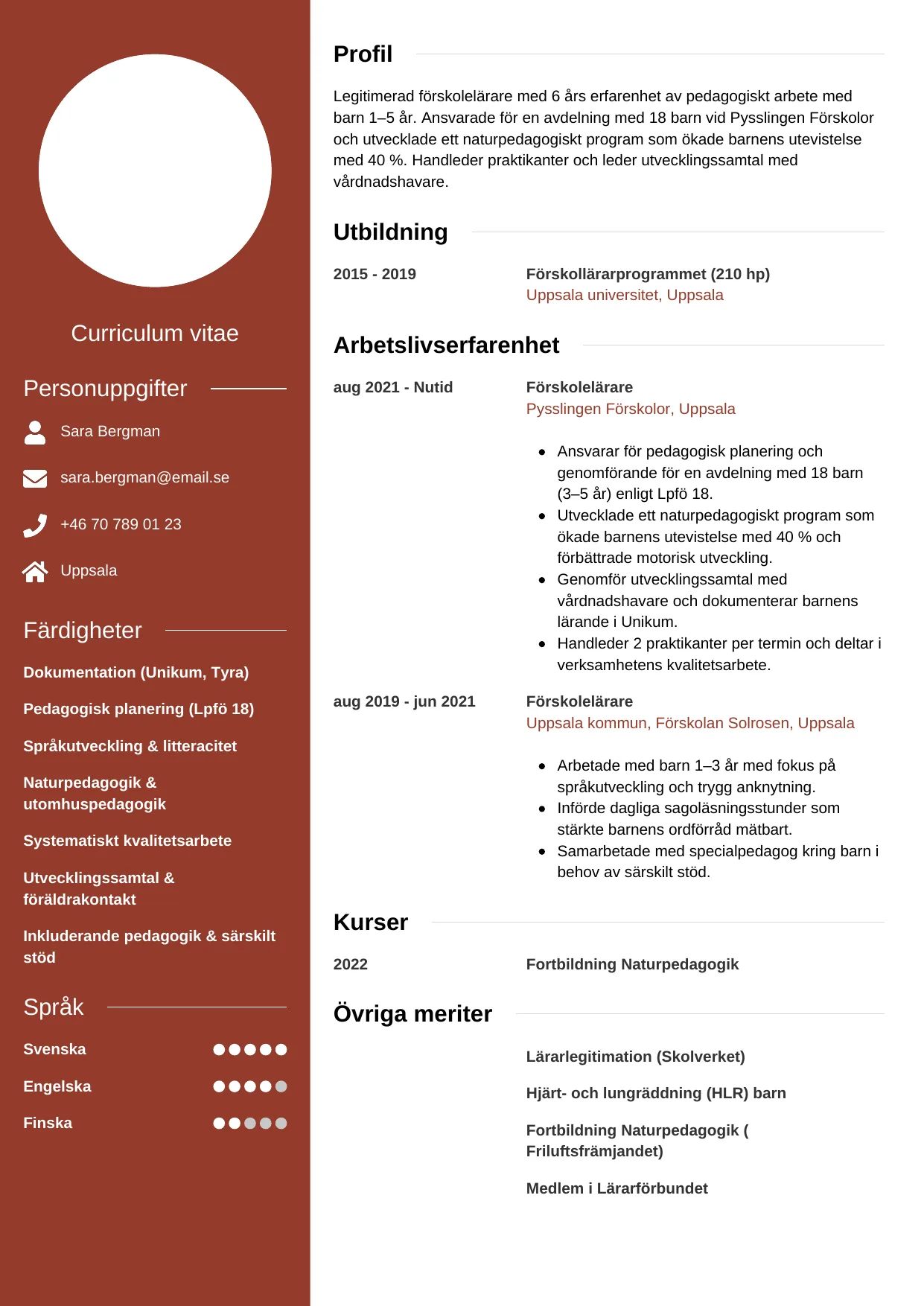 CV-mall Modern — gratis CV-mall för din ansökan