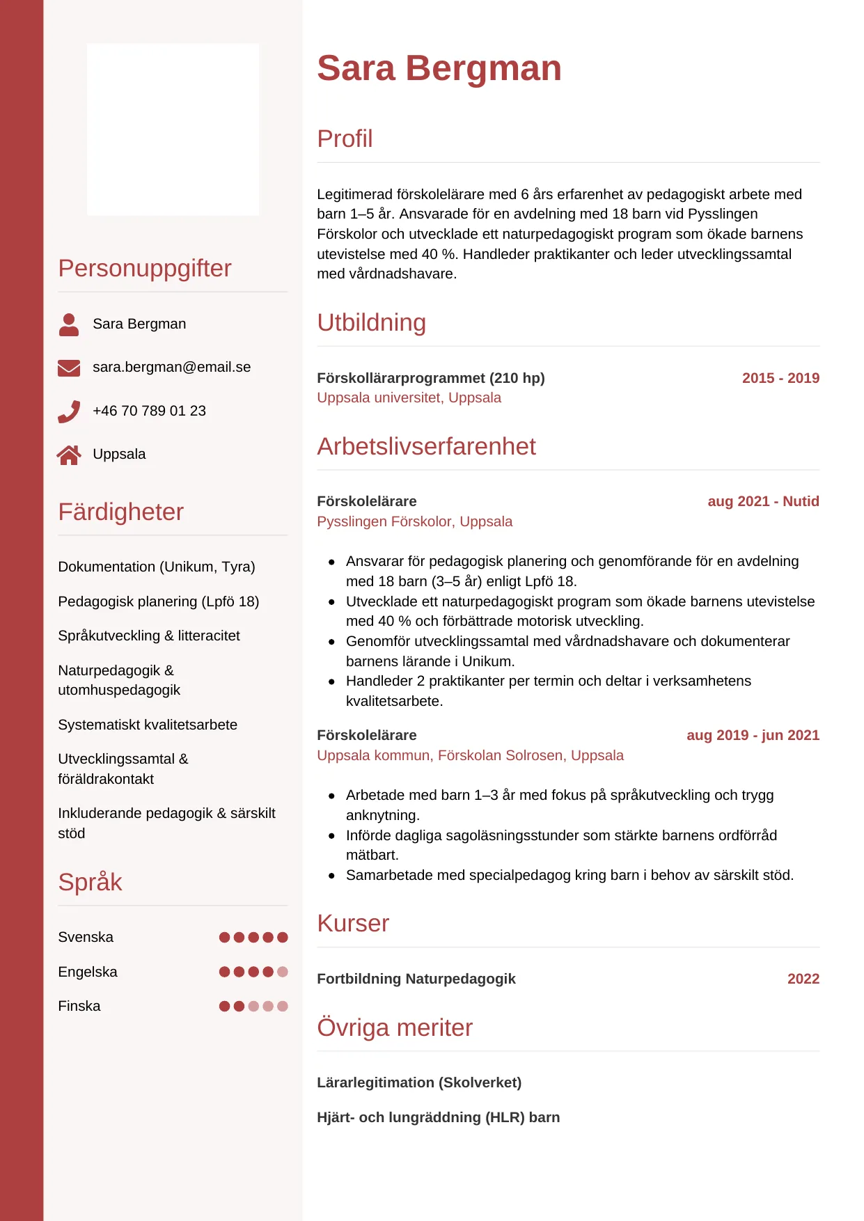 CV-mall Vertikal — gratis CV-mall för din ansökan