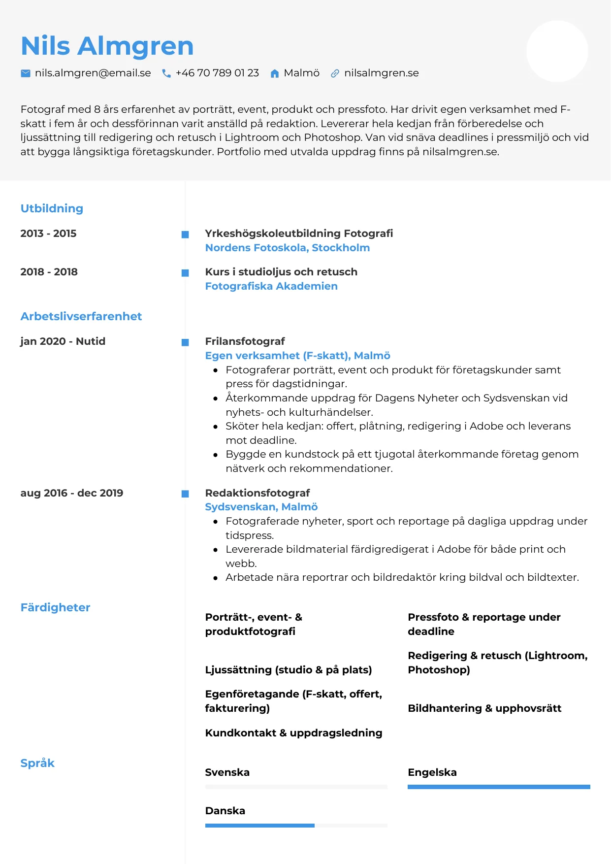 CV-mall Chrono — gratis CV-mall för din ansökan
