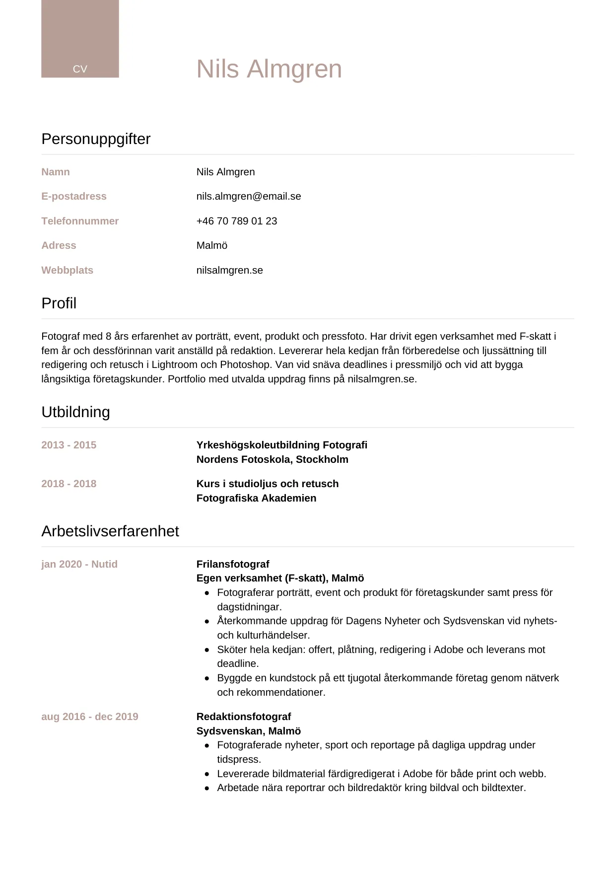 CV-mall Lyxig — gratis CV-mall för din ansökan
