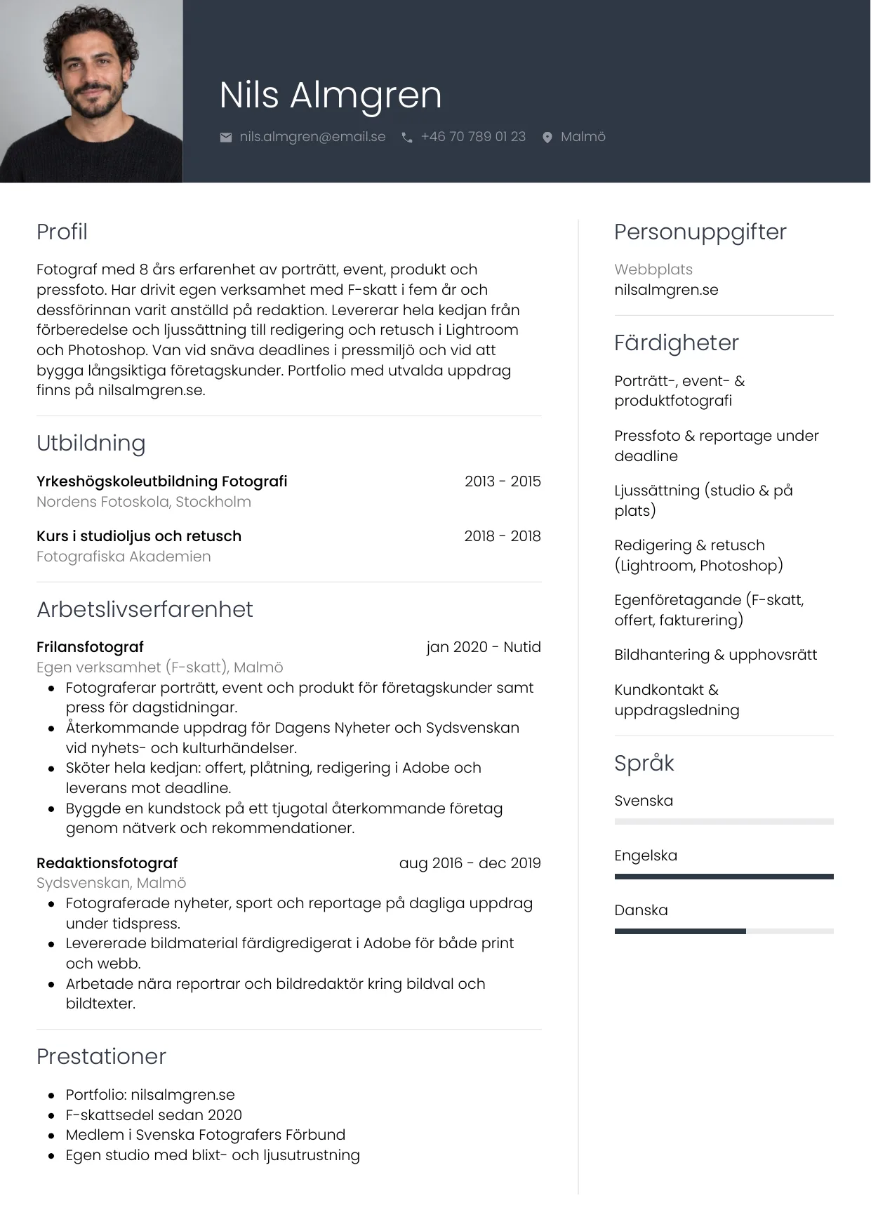 CV-exempel Fotograf med foto