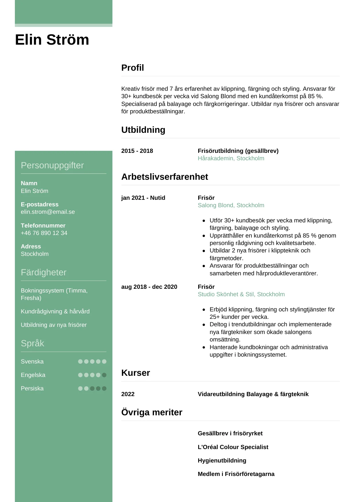 CV-mall Casual — gratis CV-mall för din ansökan