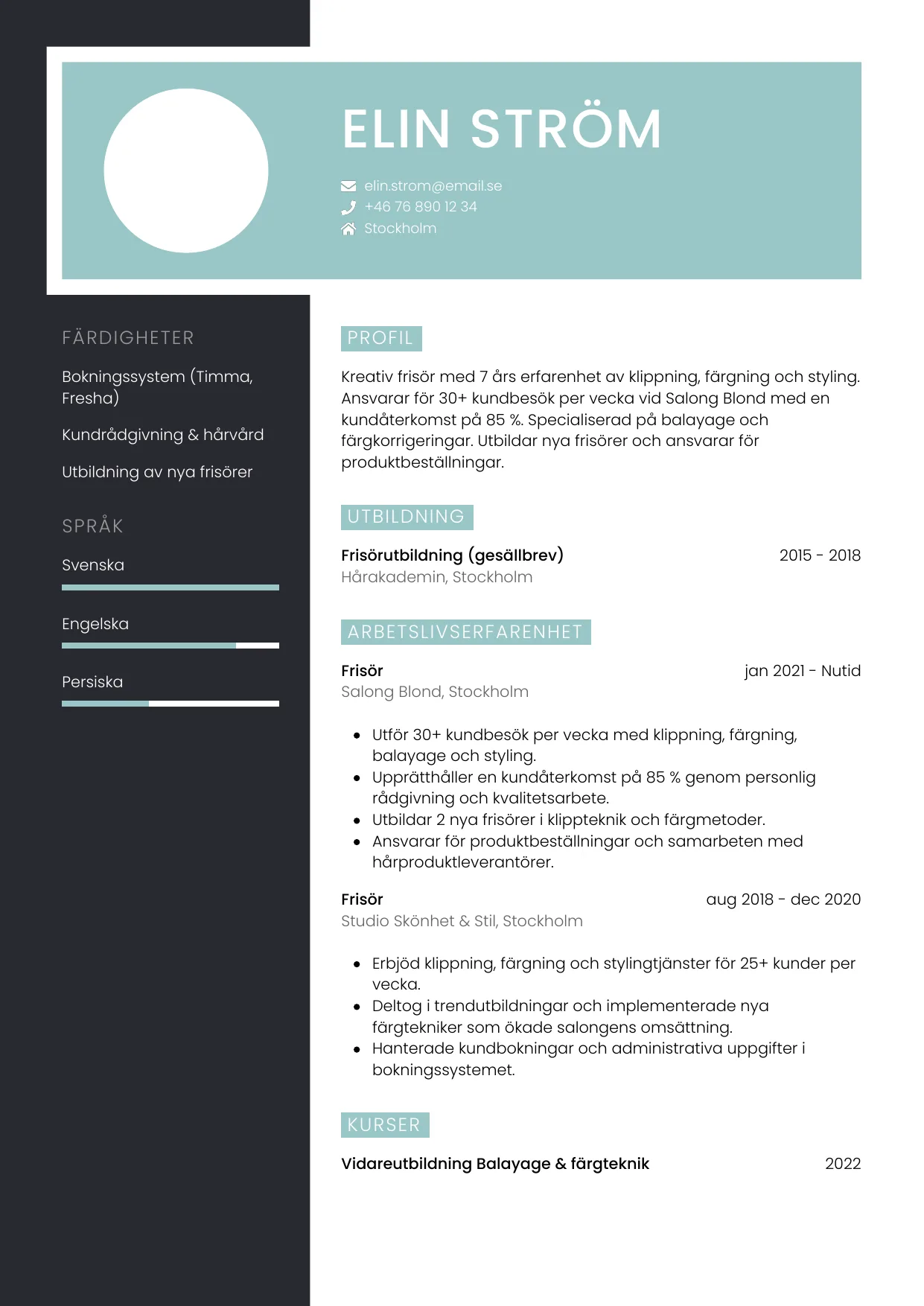 CV-mall Elegant — gratis CV-mall för din ansökan