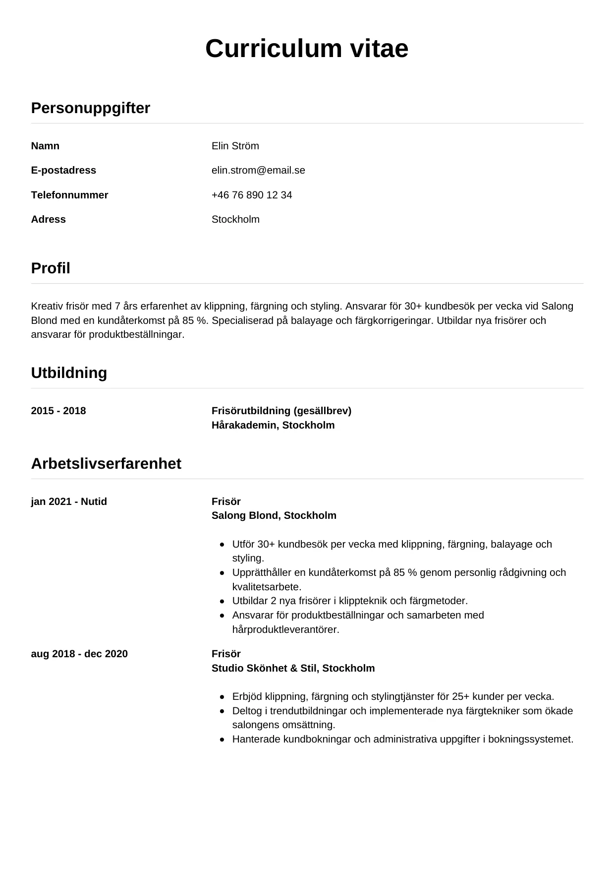 CV-mall Enkel — gratis CV-mall för din ansökan