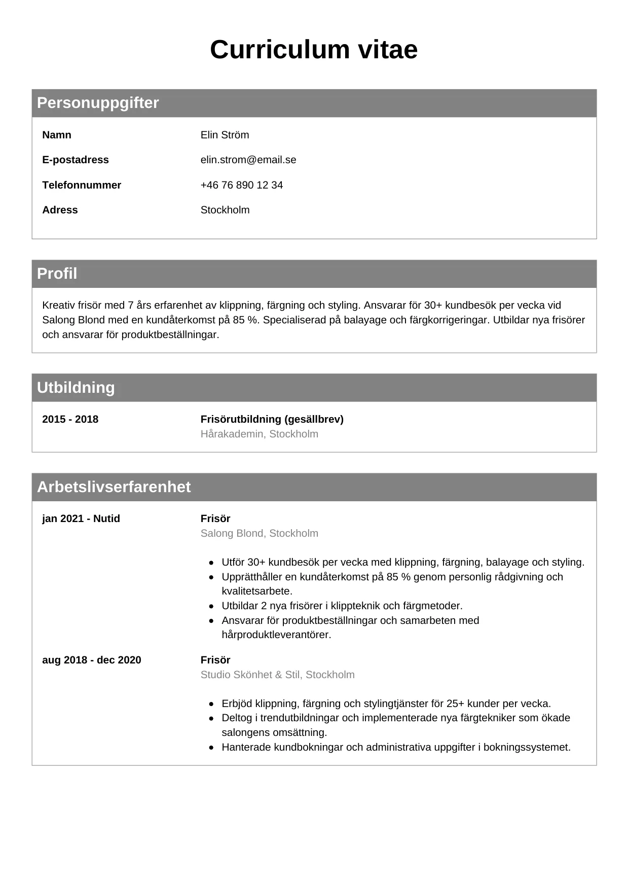 CV-mall Klassisk — gratis CV-mall för din ansökan