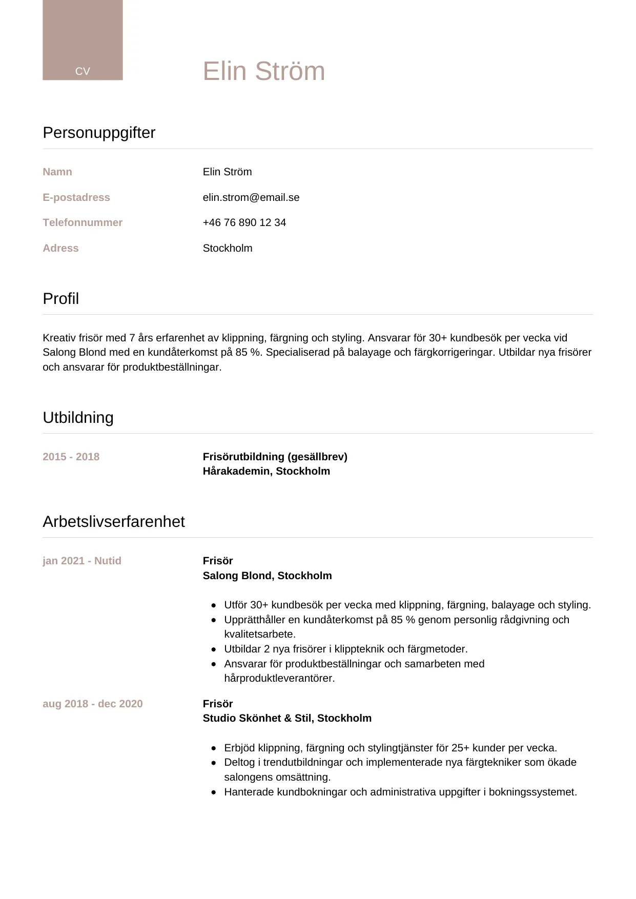 CV-mall Lyxig — gratis CV-mall för din ansökan