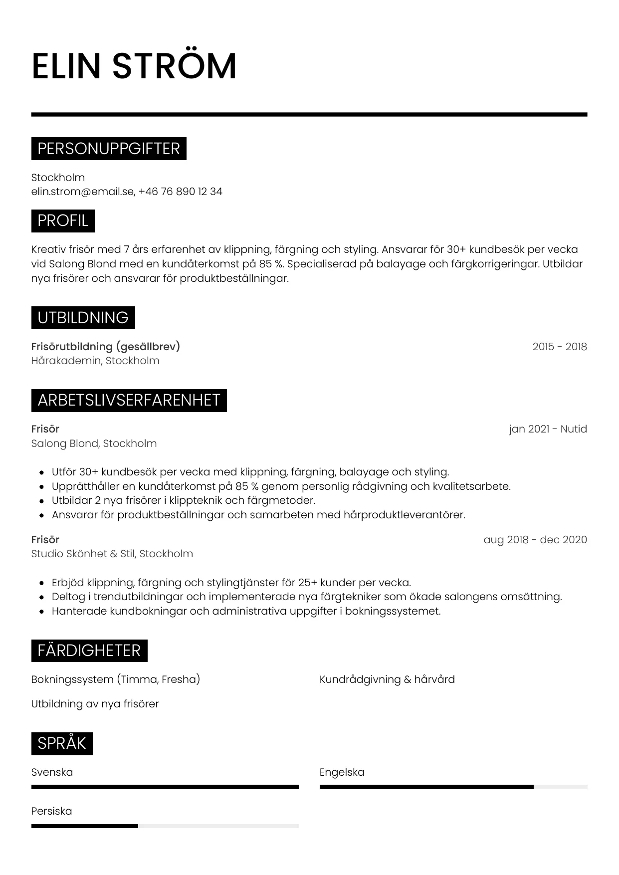CV-mall Metro — gratis CV-mall för din ansökan