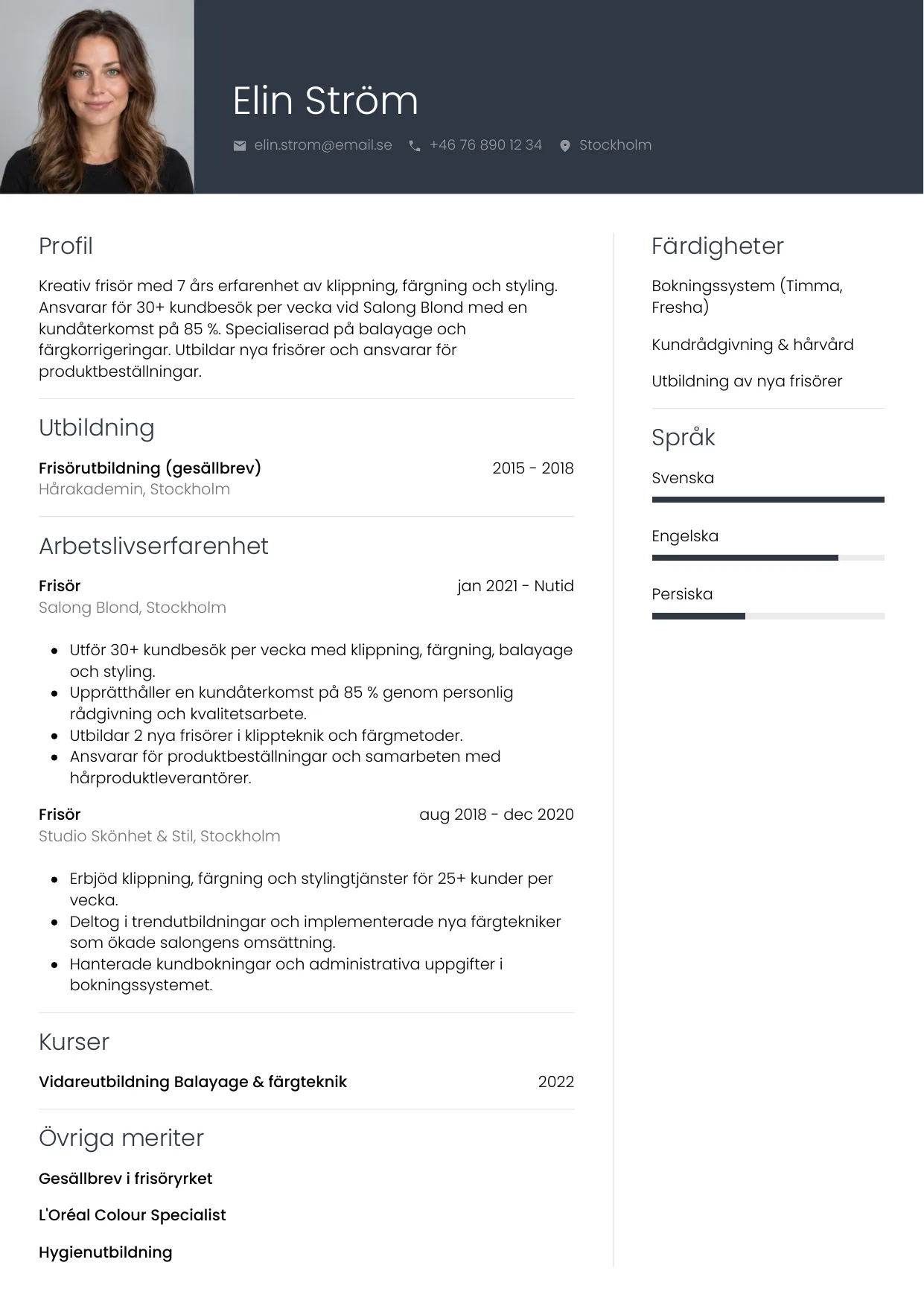 CV-exempel Frisör med foto