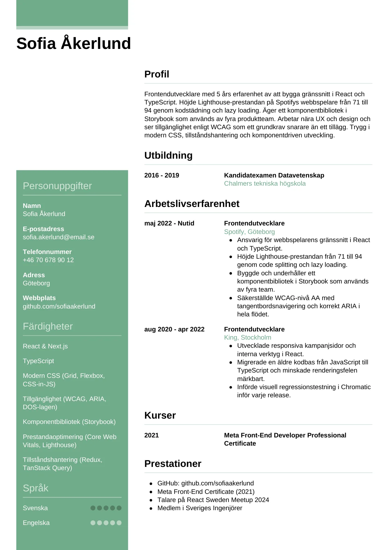 CV-mall Casual — gratis CV-mall för din ansökan