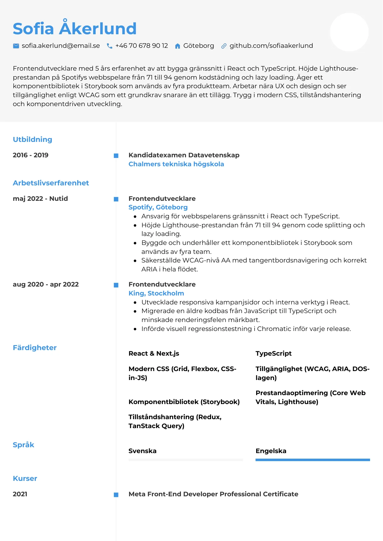 CV-mall Chrono — gratis CV-mall för din ansökan