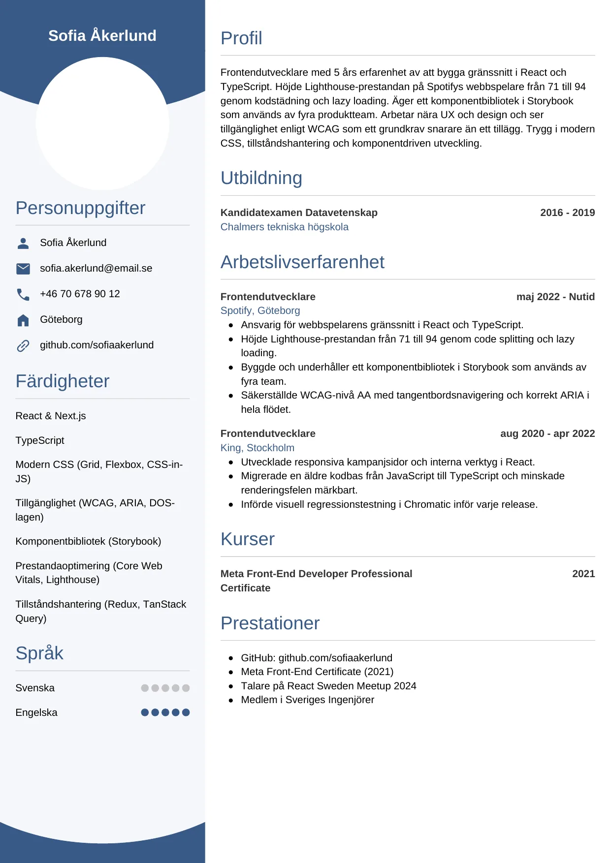 CV-mall Cirkulär, gratis CV-mall för din ansökan