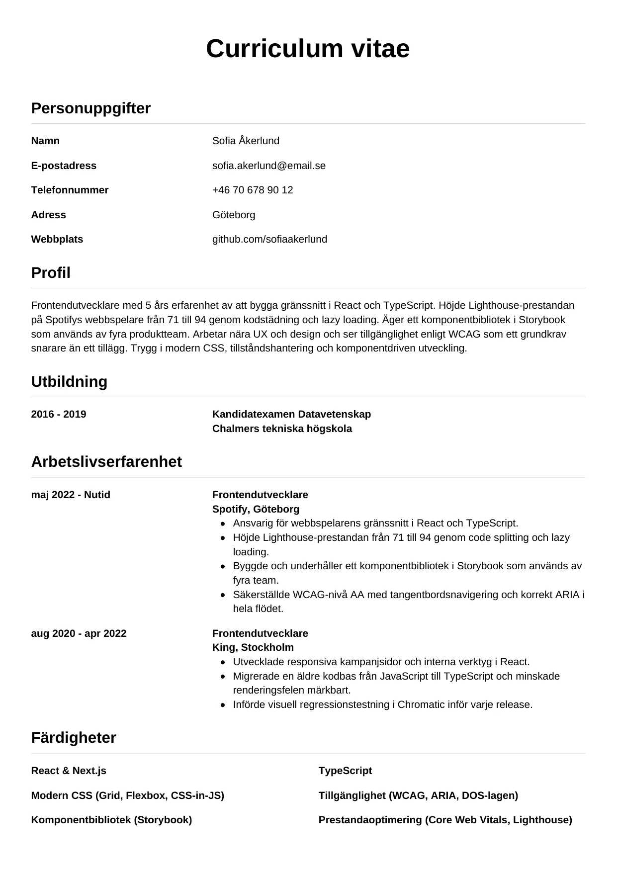 CV-mall Enkel — gratis CV-mall för din ansökan