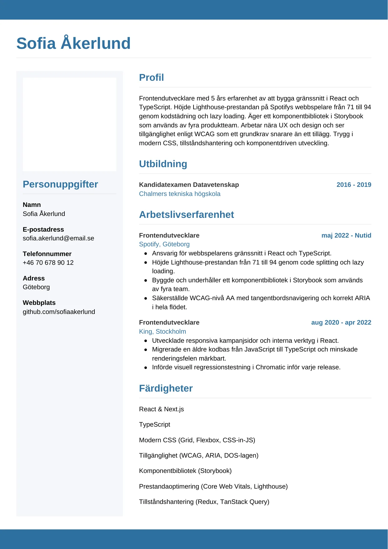CV-mall Horisontell — gratis CV-mall för din ansökan