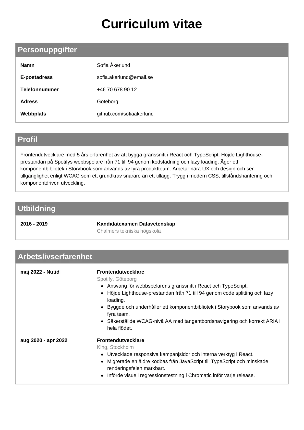 CV-mall Klassisk — gratis CV-mall för din ansökan