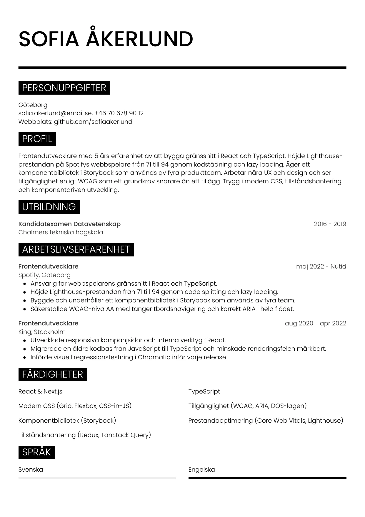 CV-mall Metro — gratis CV-mall för din ansökan