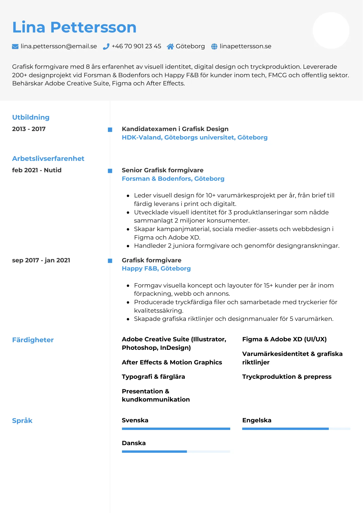 CV-mall Chrono — gratis CV-mall för din ansökan