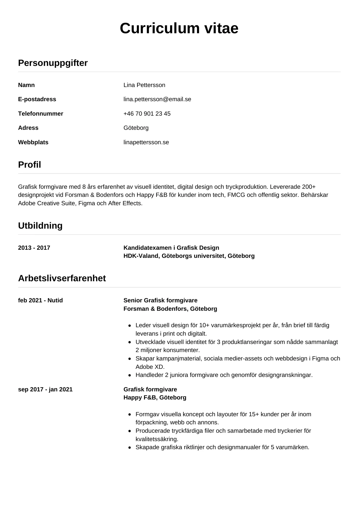 CV-mall Enkel — gratis CV-mall för din ansökan