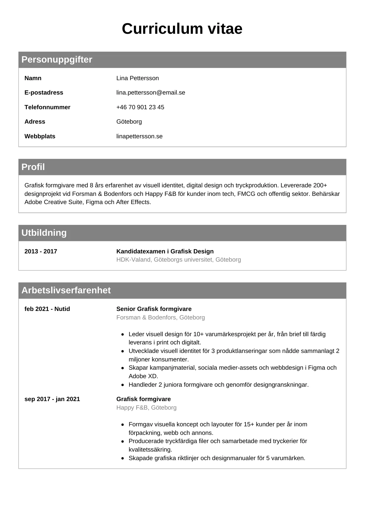 CV-mall Klassisk — gratis CV-mall för din ansökan