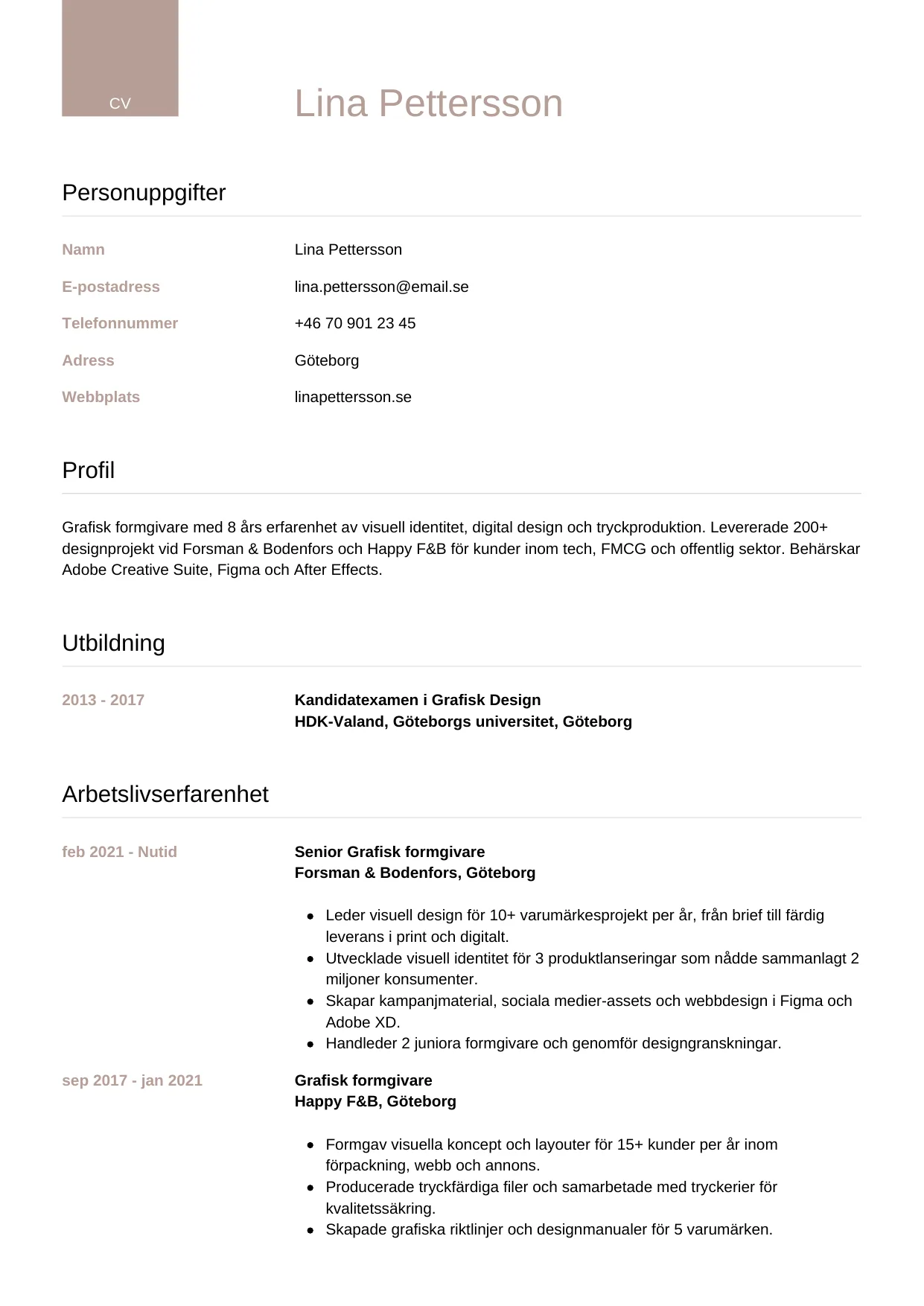 CV-mall Lyxig — gratis CV-mall för din ansökan