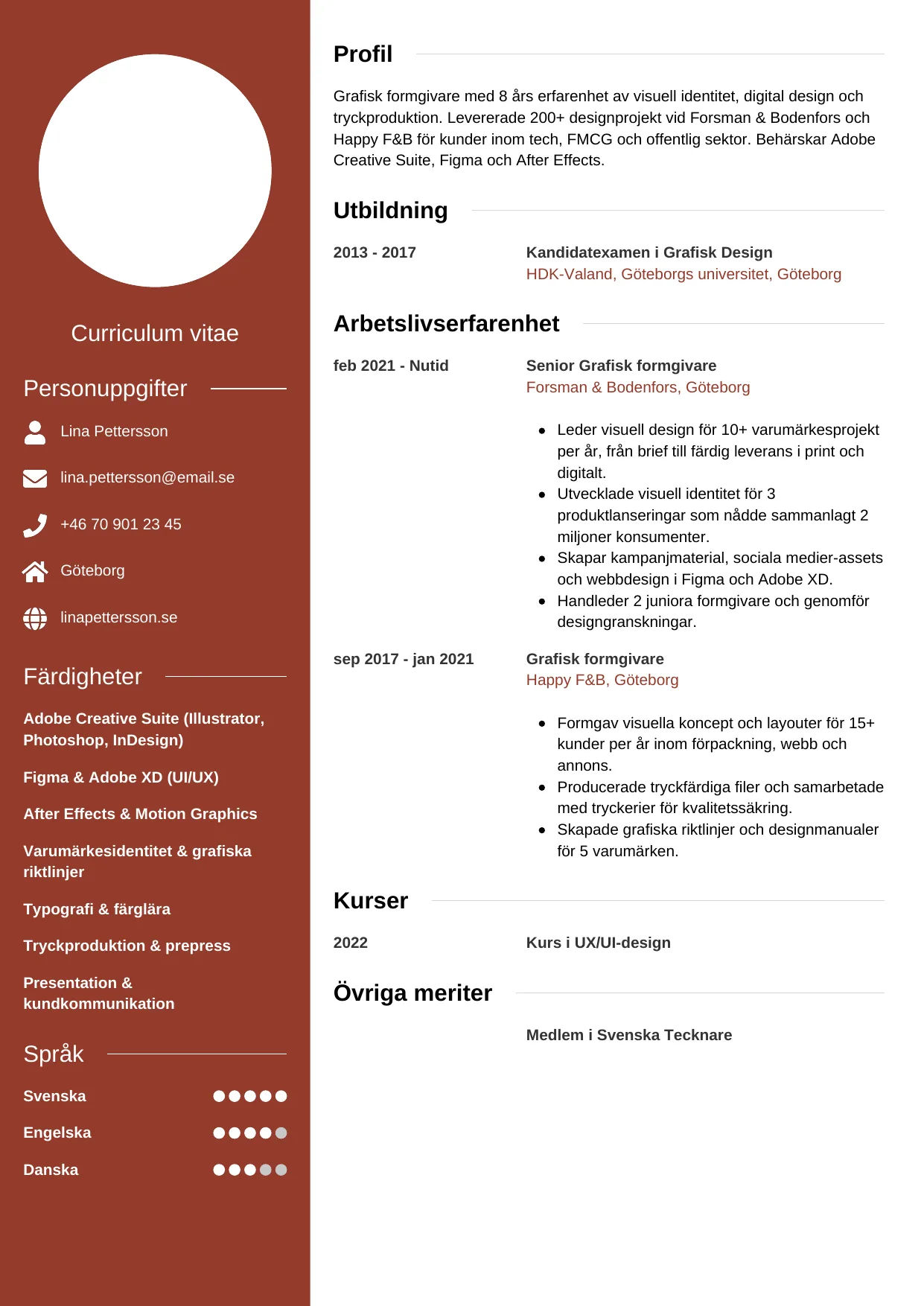 CV-mall Modern — gratis CV-mall för din ansökan