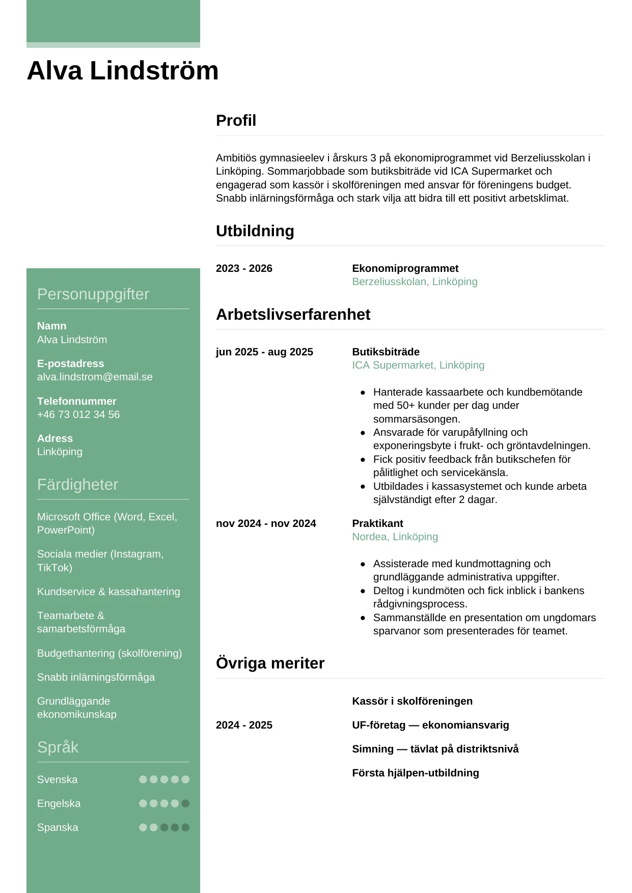 CV-mall Casual — gratis CV-mall för din ansökan