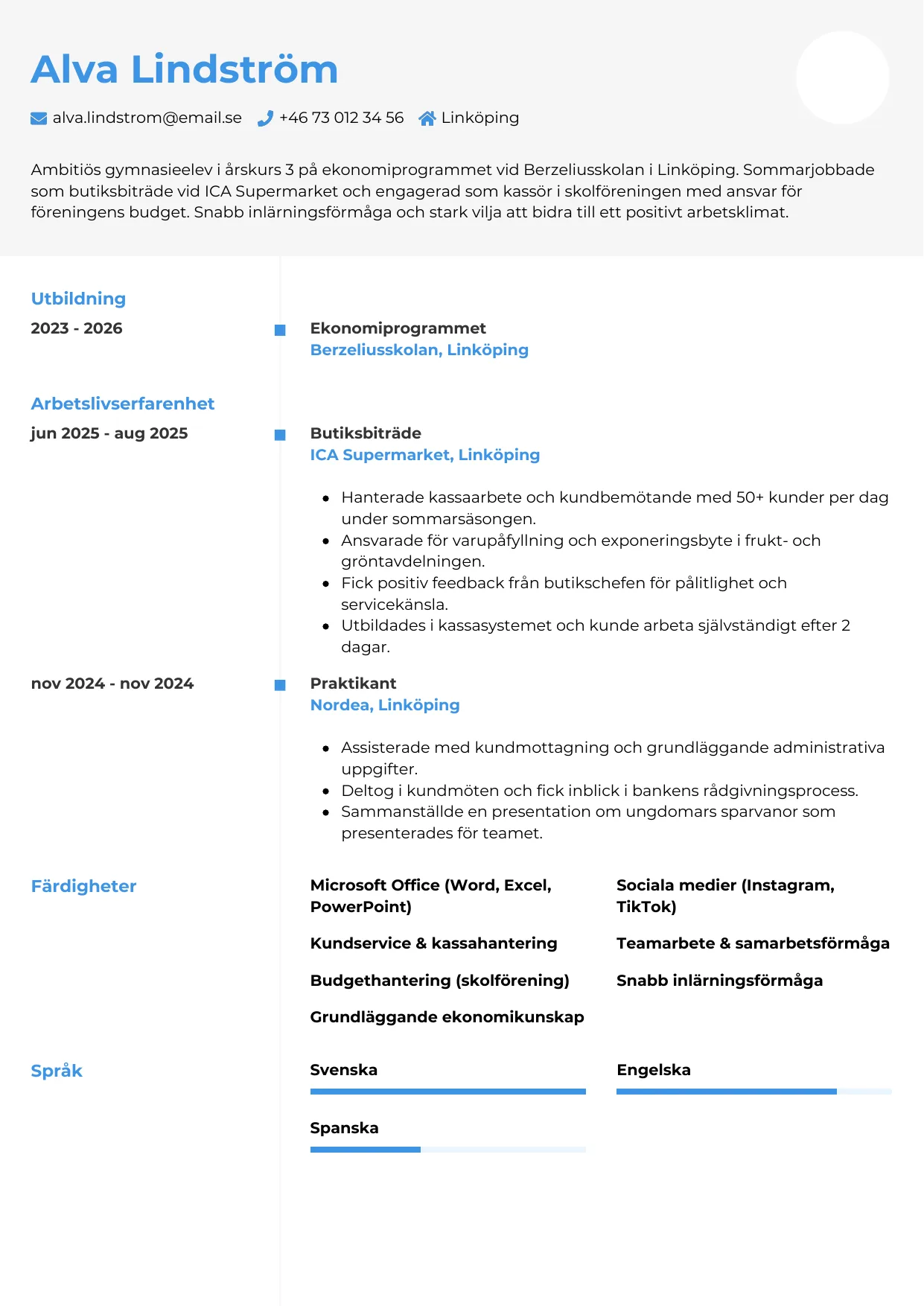 CV-mall Chrono — gratis CV-mall för din ansökan