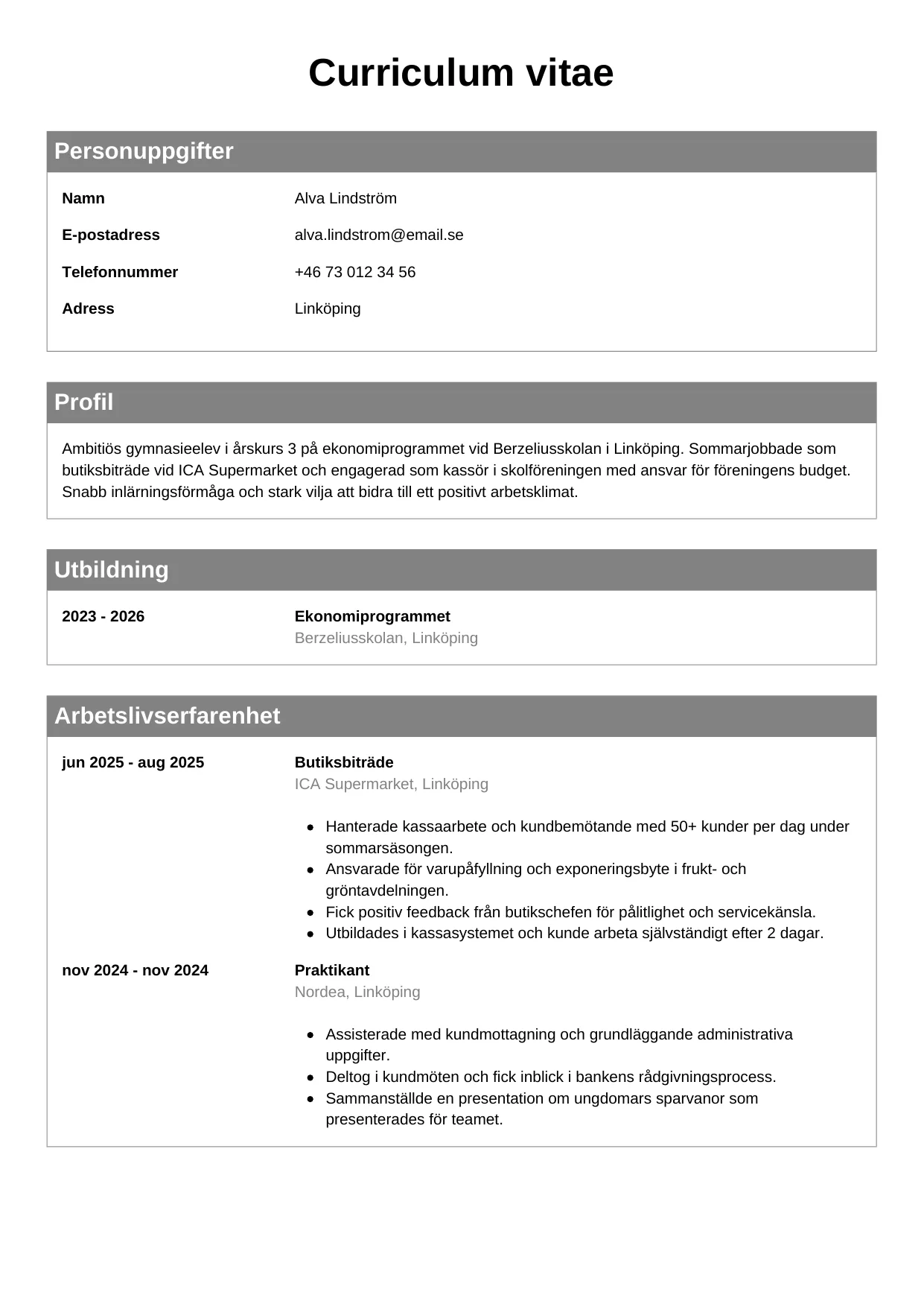 CV-mall Klassisk — gratis CV-mall för din ansökan