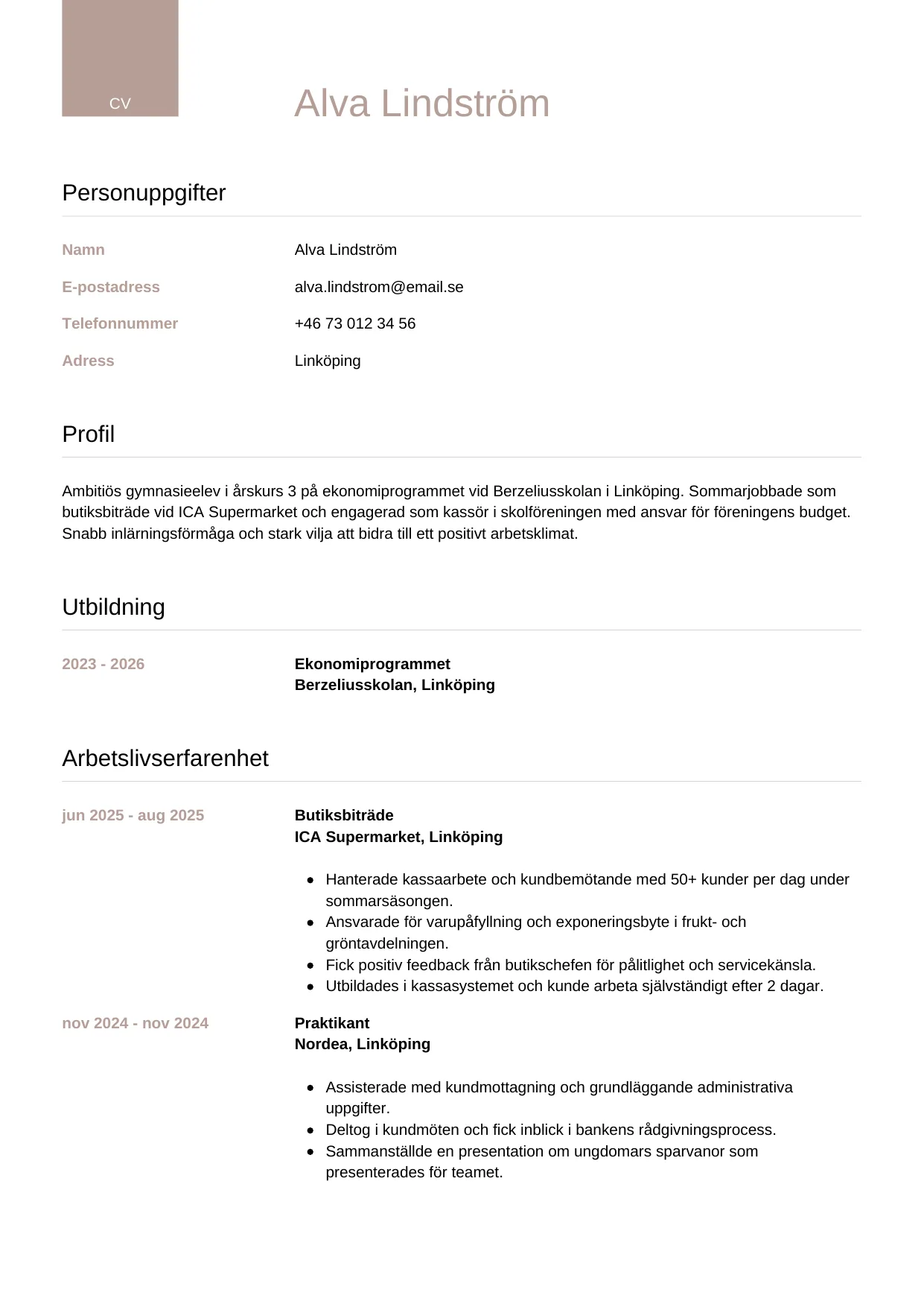 CV-mall Lyxig — gratis CV-mall för din ansökan