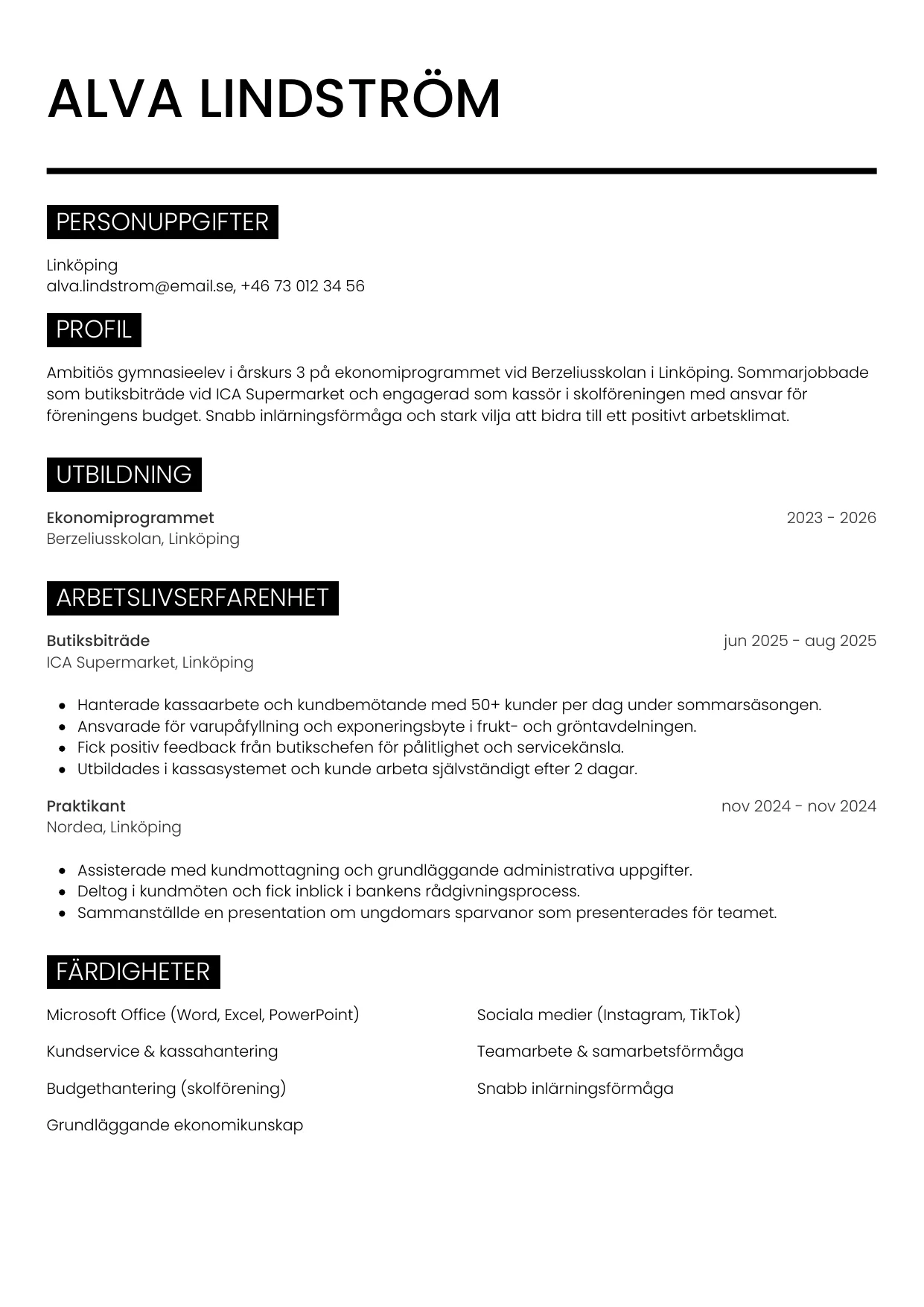 CV-mall Metro — gratis CV-mall för din ansökan