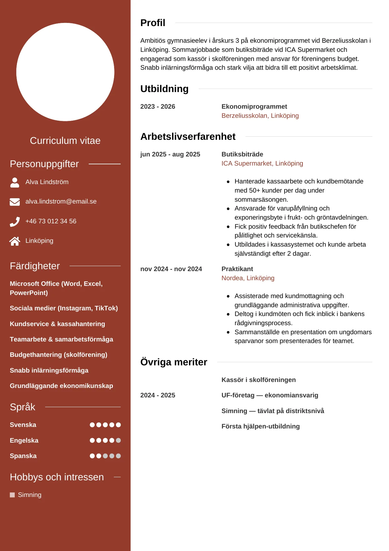 CV-mall Modern — gratis CV-mall för din ansökan