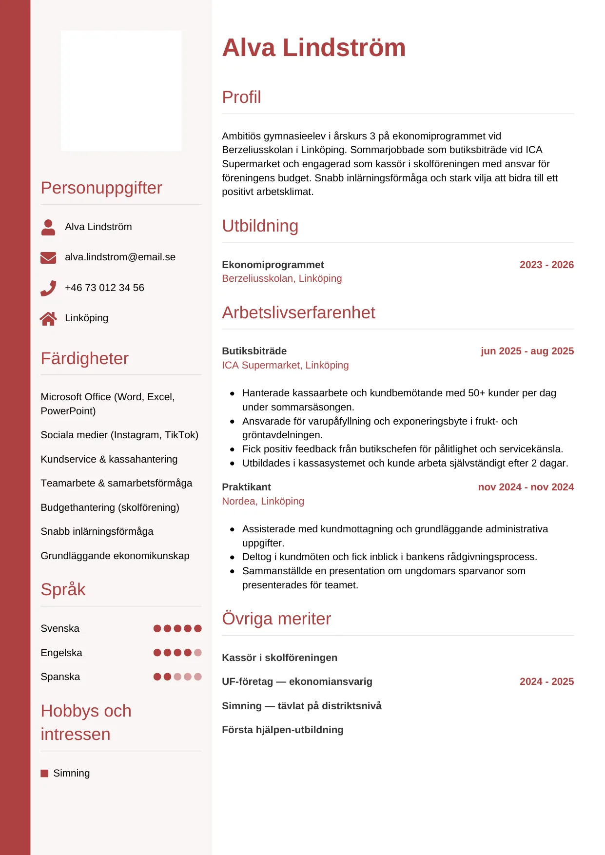 CV-mall Vertikal — gratis CV-mall för din ansökan
