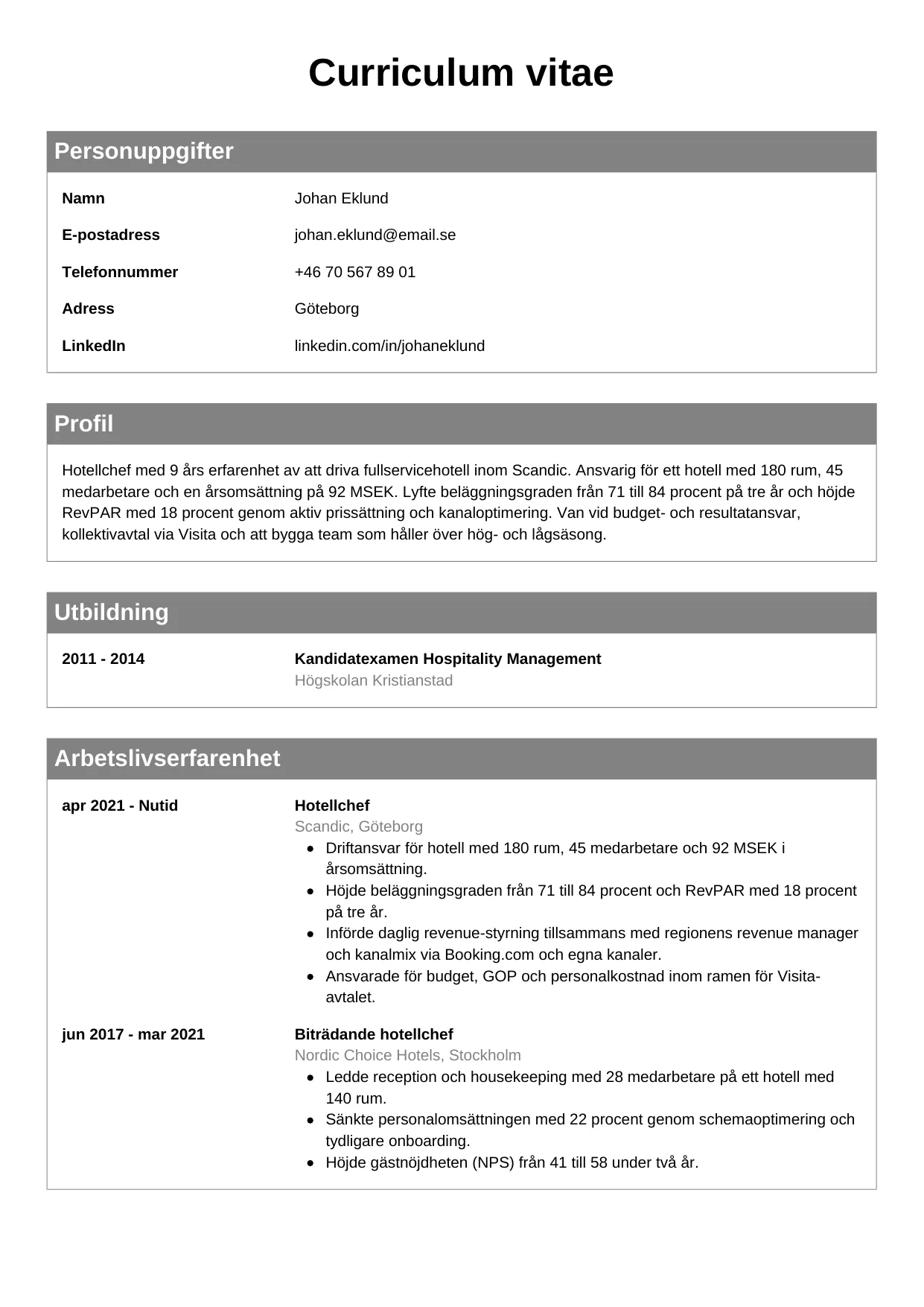 CV-mall Klassisk — gratis CV-mall för din ansökan