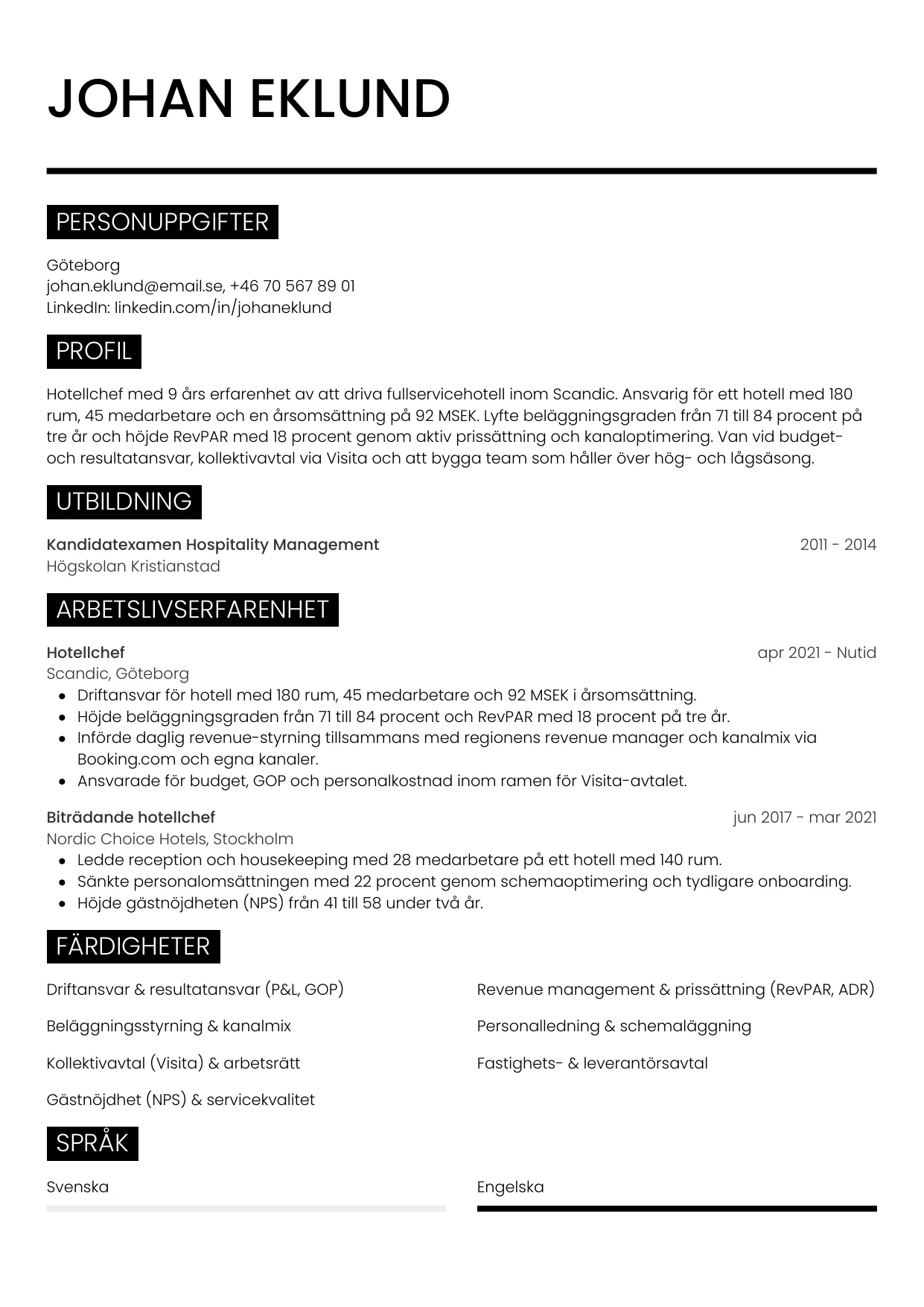 CV-mall Metro — gratis CV-mall för din ansökan