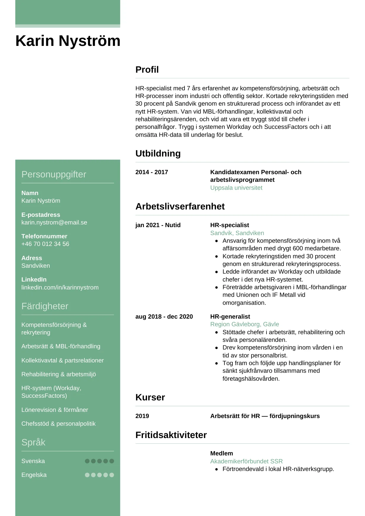 CV-mall Casual — gratis CV-mall för din ansökan