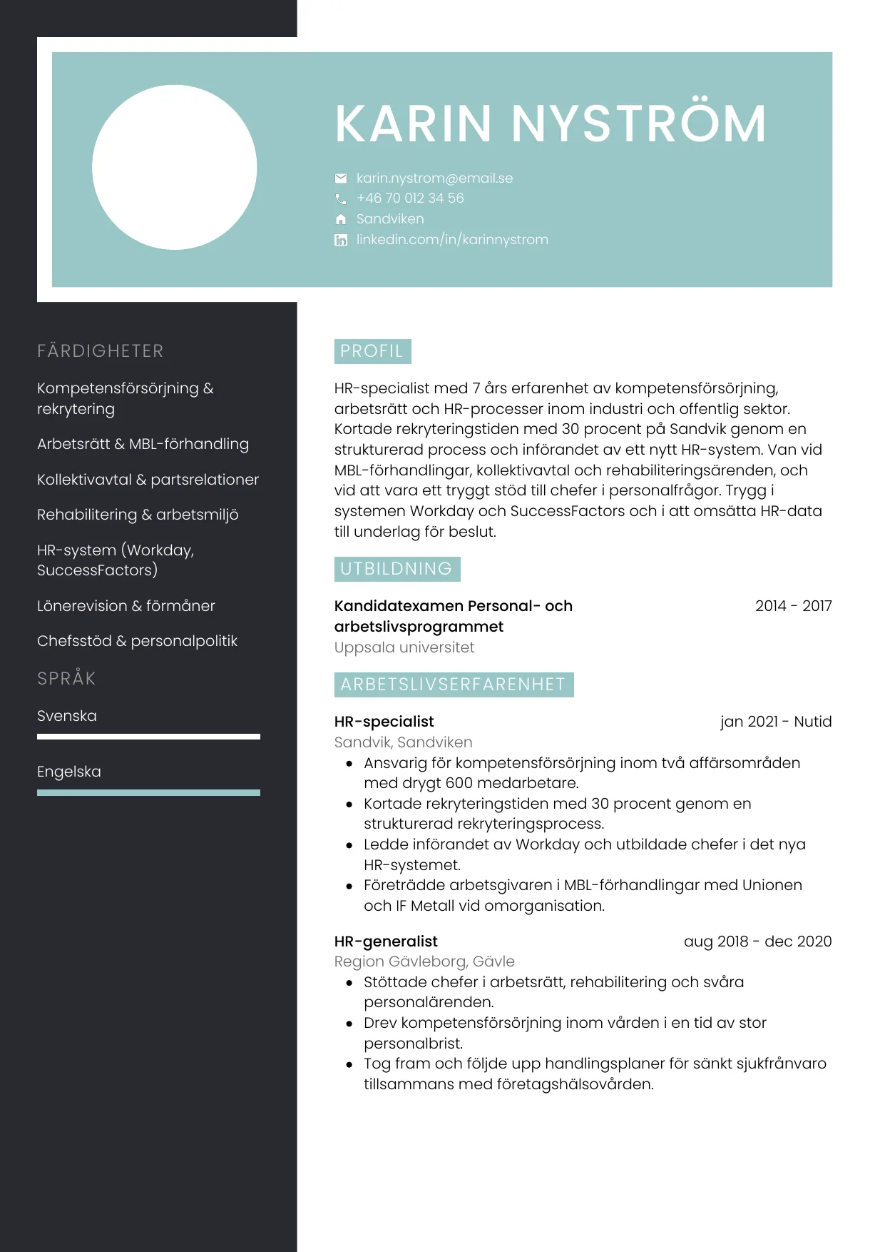 CV-mall Elegant, gratis CV-mall för din ansökan