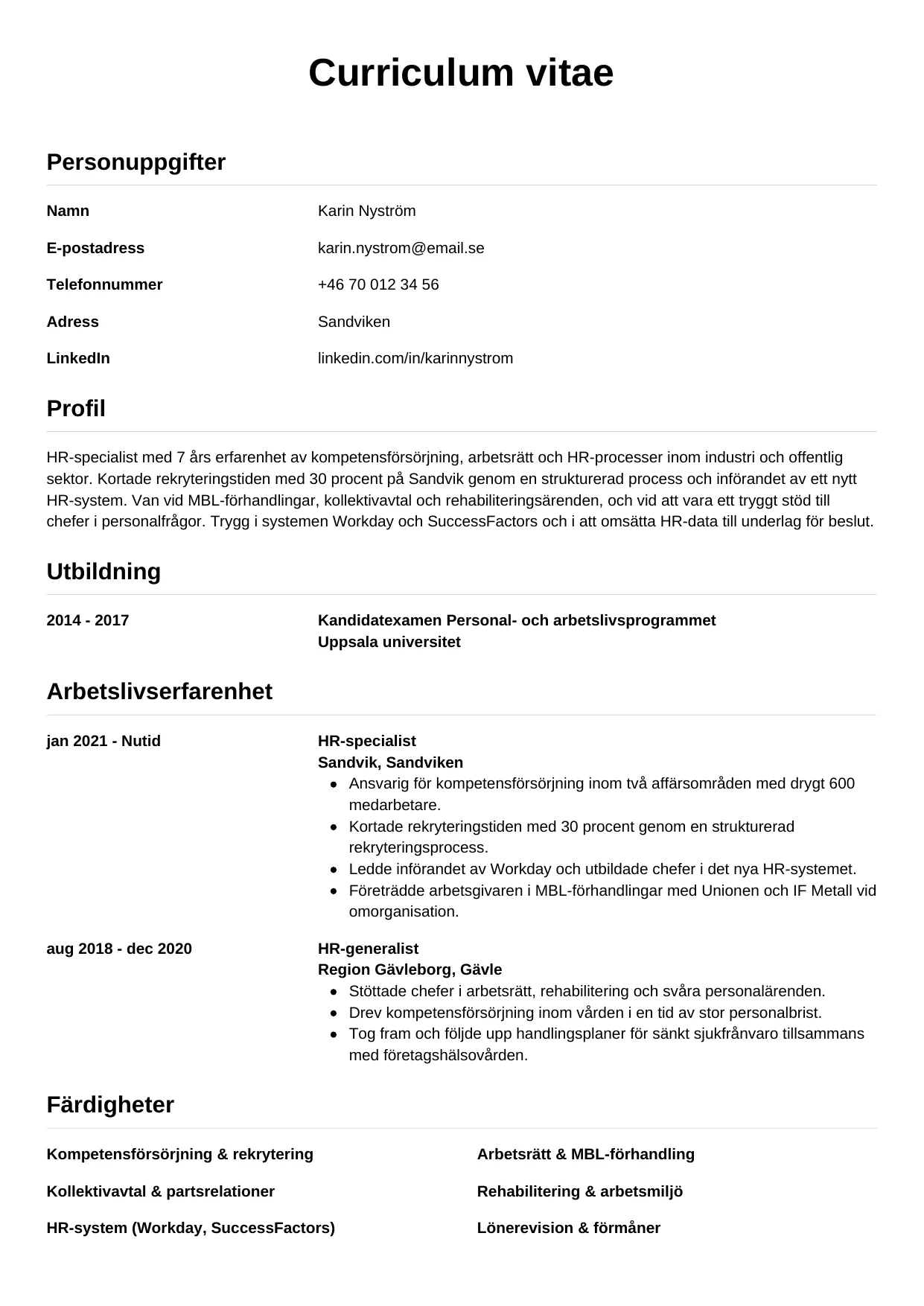 CV-mall Enkel — gratis CV-mall för din ansökan