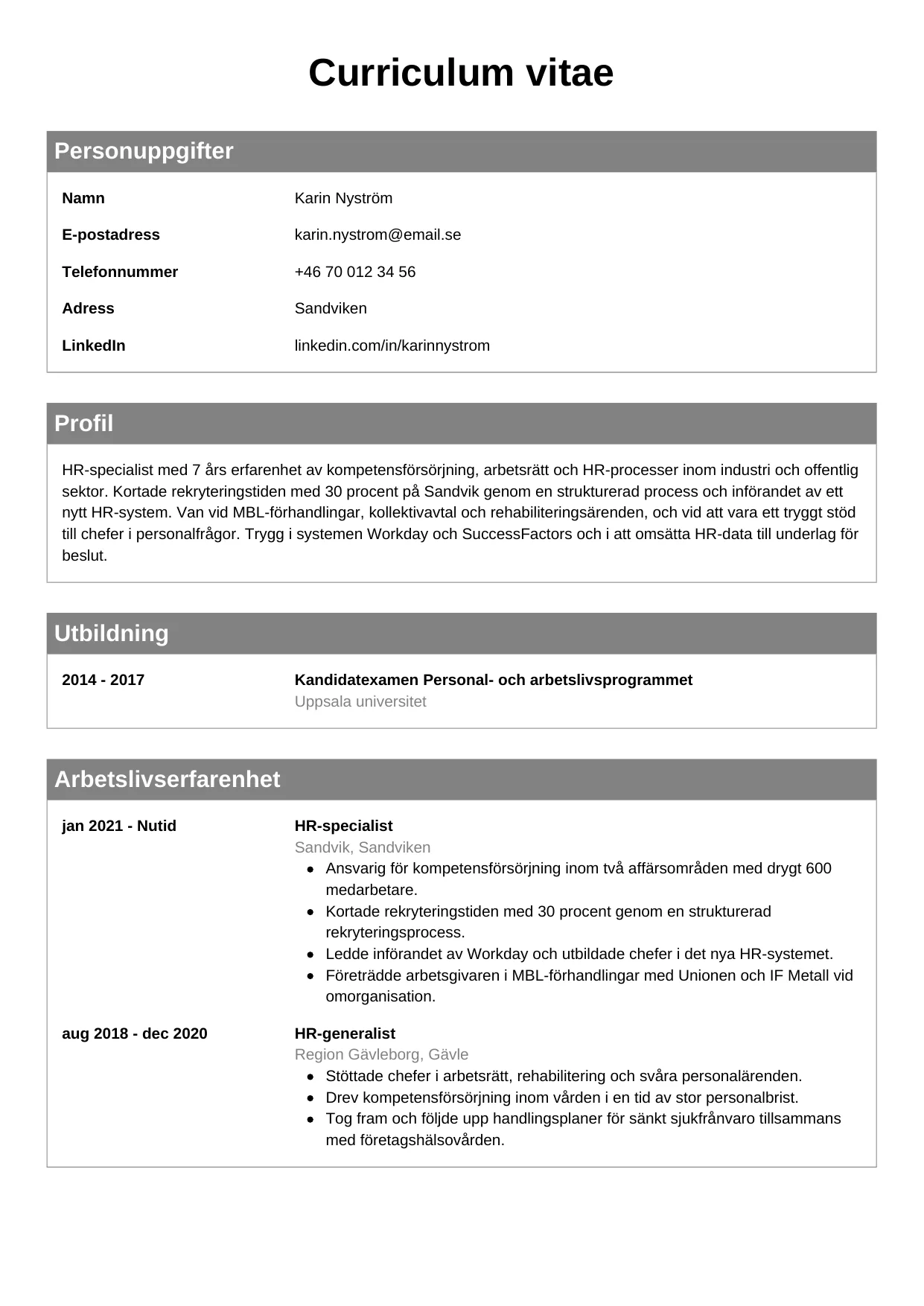 CV-mall Klassisk — gratis CV-mall för din ansökan