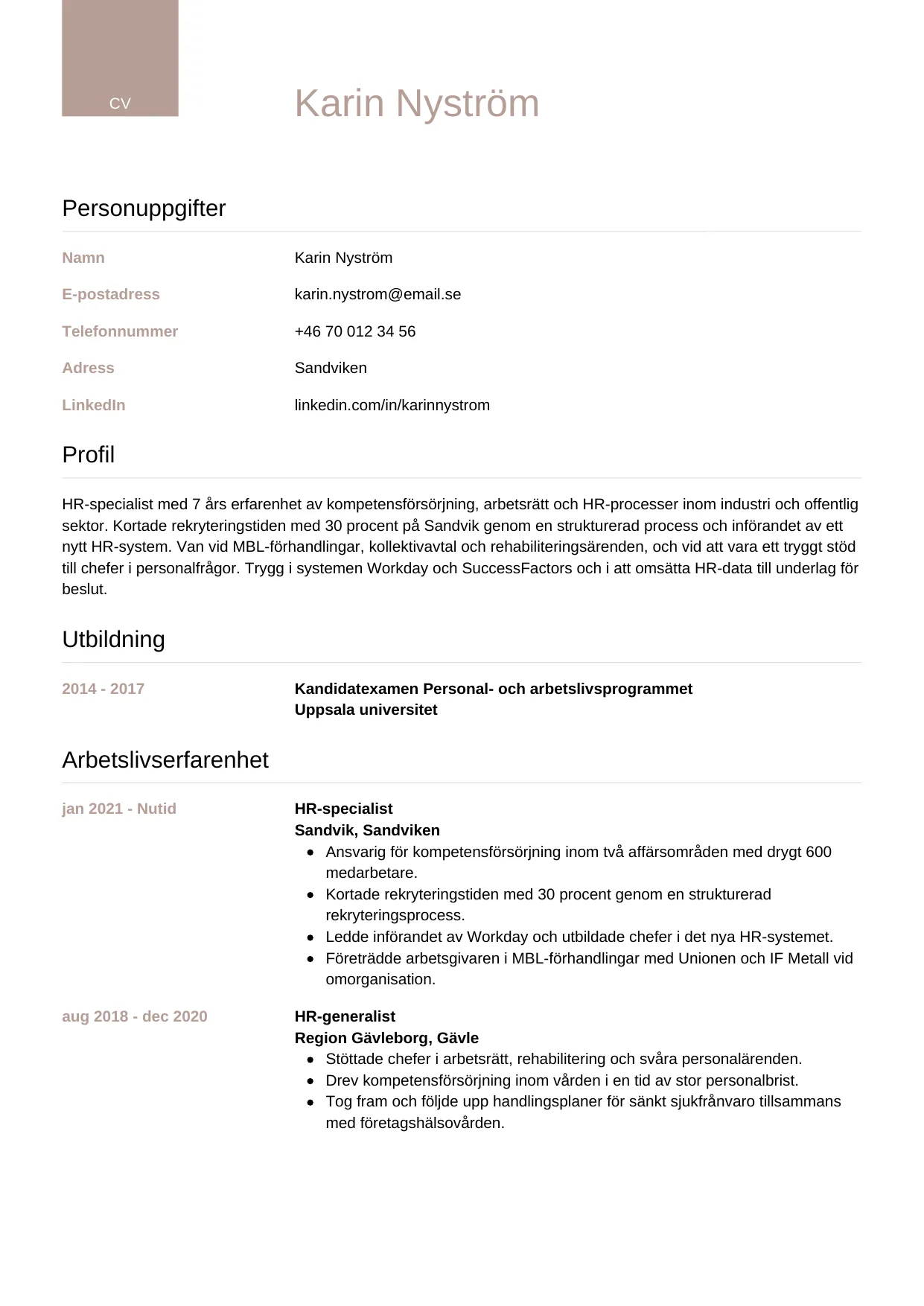 CV-mall Lyxig — gratis CV-mall för din ansökan